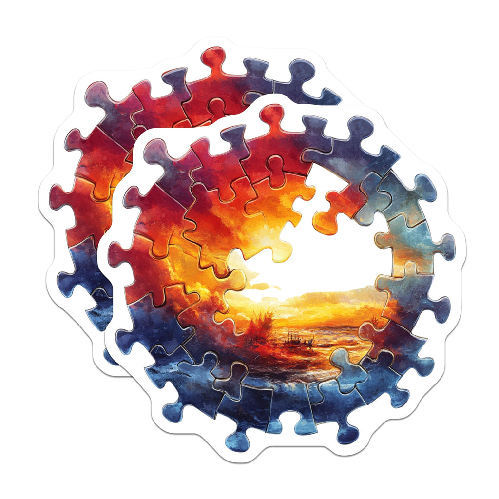 (2 Pack) Puzzle Art Magnets - Stormy Ocean Seascape - Vibrant Sunset Artwork - Unique Fridge Decor - 5 Inches On Longest Side - Thick Durable Magnet - Made in USA - MAG26400