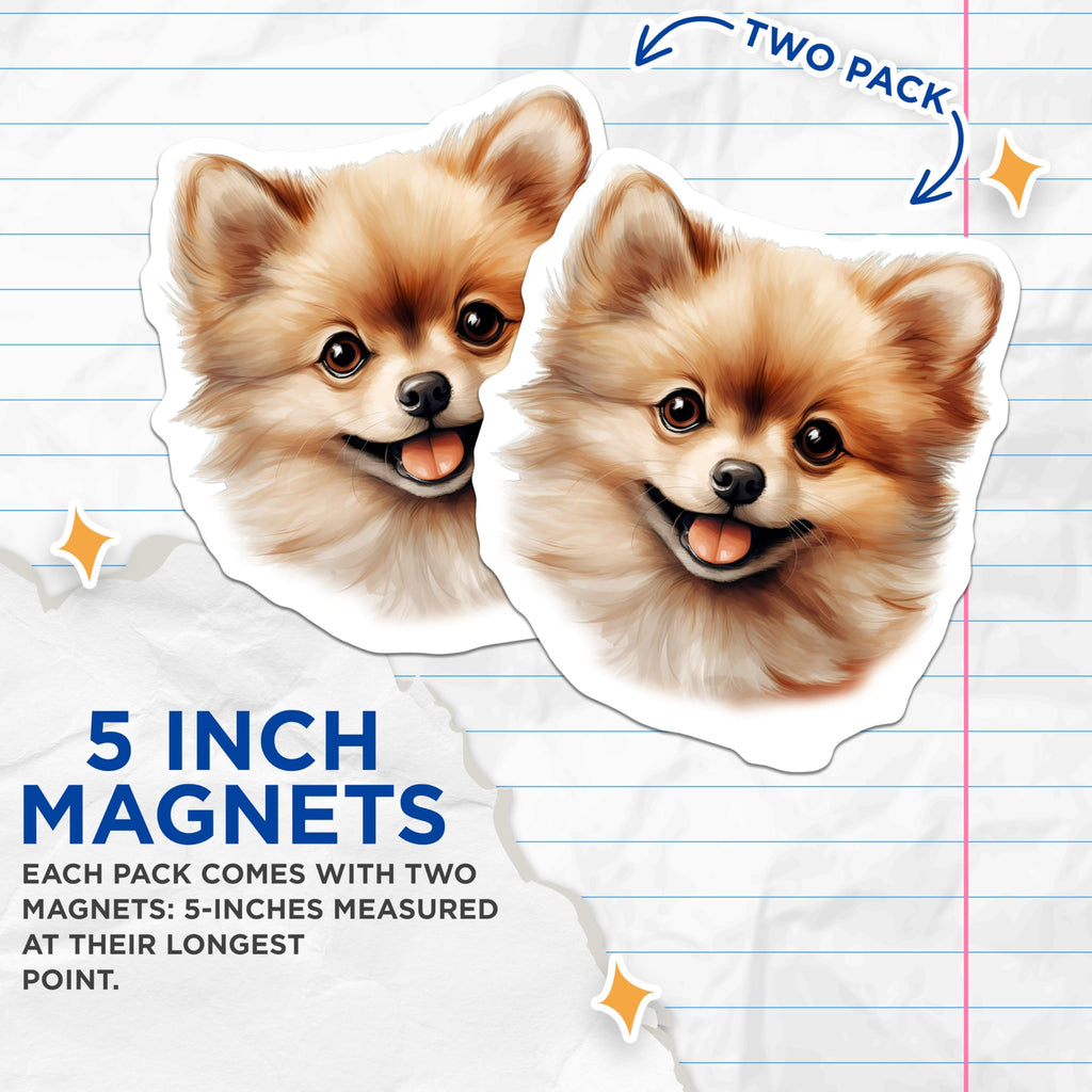 (2 Pack) Cute Pomeranian Dog Magnets - Fluffy Puppy Refrigerator Decor - Pet Parent Accessory for Dog Lovers - 5 Inches On Longest Side - Thick Durable Magnet - Made in USA - MAG30879