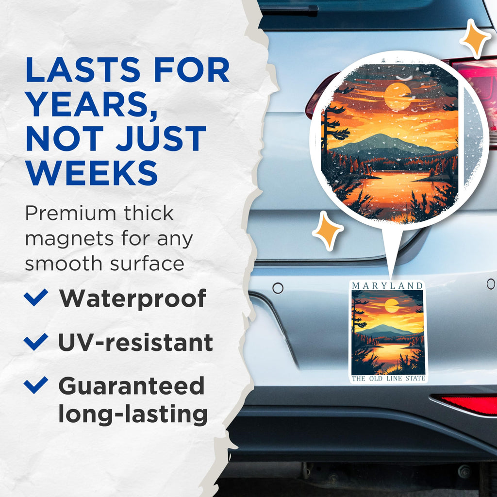 (2 Pack) Maryland Magnets - The Old Line State - Sunset Lake Scene Fridge Magnets - 5" On Longest Side - Premium Magnet - for Cars, Refrigerators, Toolboxes, Lockers - Made in USA - MAG18492