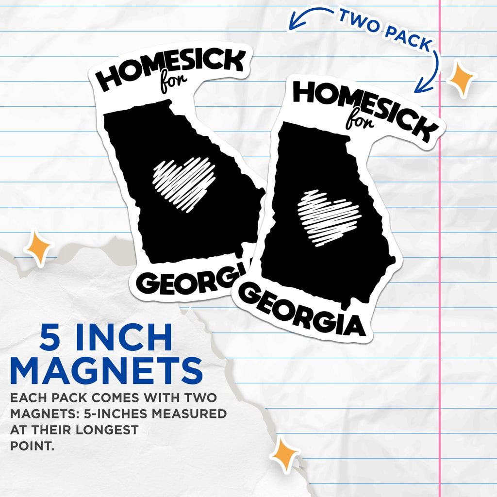 (2 Pack) Homesick Georgia Magnets - State Pride Decor - Georgia Lover Souvenir - 5" On Longest Side - Premium Magnet - for Cars, Refrigerators, Toolboxes, Lockers - Made in USA - MAG17289