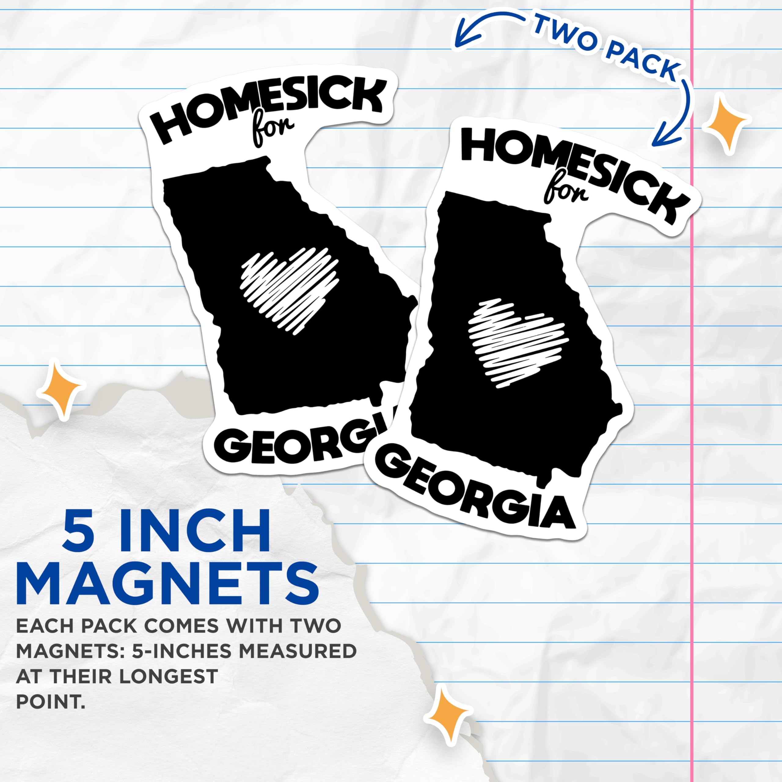 (2 Pack) Homesick Georgia Magnets - State Pride Decor - Georgia Lover Souvenir - 5" On Longest Side - Premium Magnet - for Cars, Refrigerators, Toolboxes, Lockers - Made in USA - MAG17289