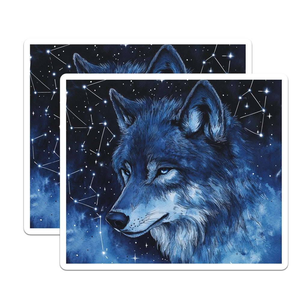 (2 Pack) Cosmic Wolf Magnets - Blue Starry Night Animal Decor - Mystical Wildlife Art Accents - 5 Inches On Longest Side - Thick Durable Magnet - Made in USA - MAG39537