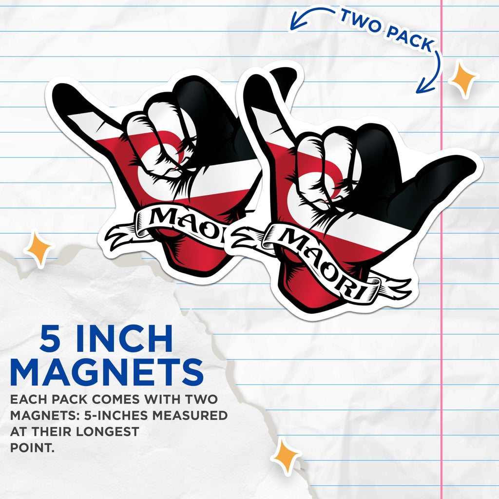 (2 Pack) Maori Shaka Hand Magnets - New Zealand - Culture Pride Fridge Decor - 5" On Longest Side - Premium Magnet - for Cars, Refrigerators, Toolboxes, Lockers - Made in USA - MAG17613
