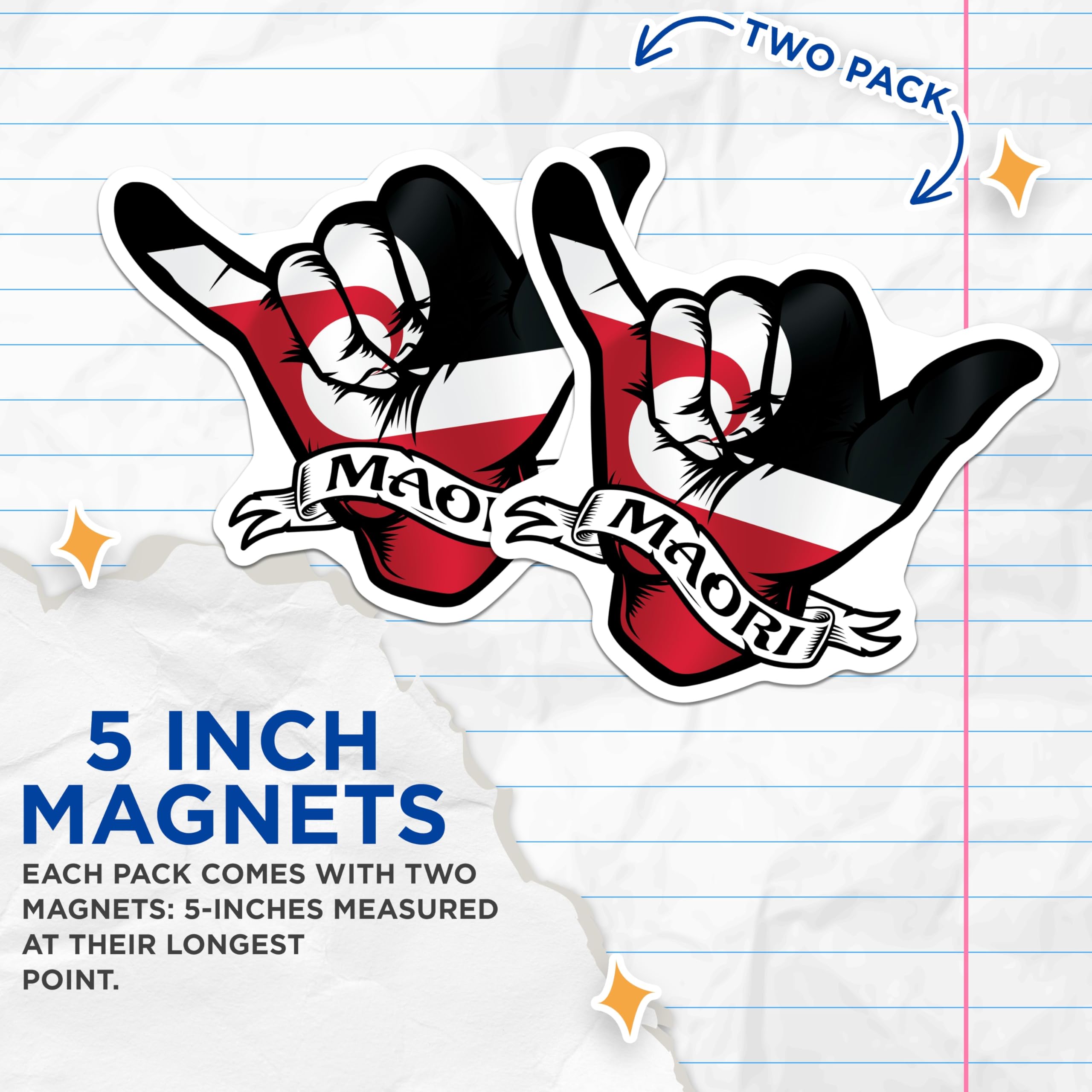 (2 Pack) Maori Shaka Hand Magnets - New Zealand - Culture Pride Fridge Decor - 5" On Longest Side - Premium Magnet - for Cars, Refrigerators, Toolboxes, Lockers - Made in USA - MAG17613