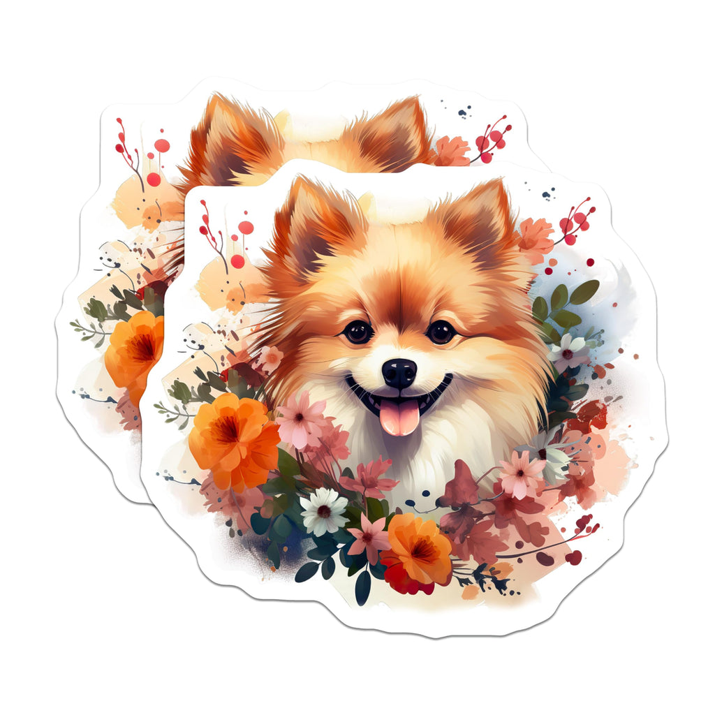 (2 Pack) Pomeranian Magnets - Floral Dog Refrigerator Magnets - Cute Pet Art Decor - 5 Inches On Longest Side - Thick Durable Magnet - Made in USA - MAG26130