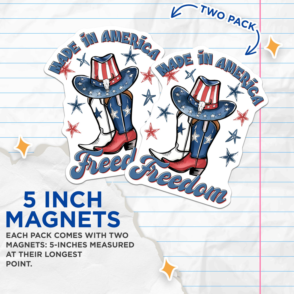 (2 Pack) Made in America Magnets - Patriotic Cowboy Boots - Western Star Hat Decor - 4th of July Display - 5 Inches On Longest Side - Thick Durable Magnet - Made in USA - MAG39795