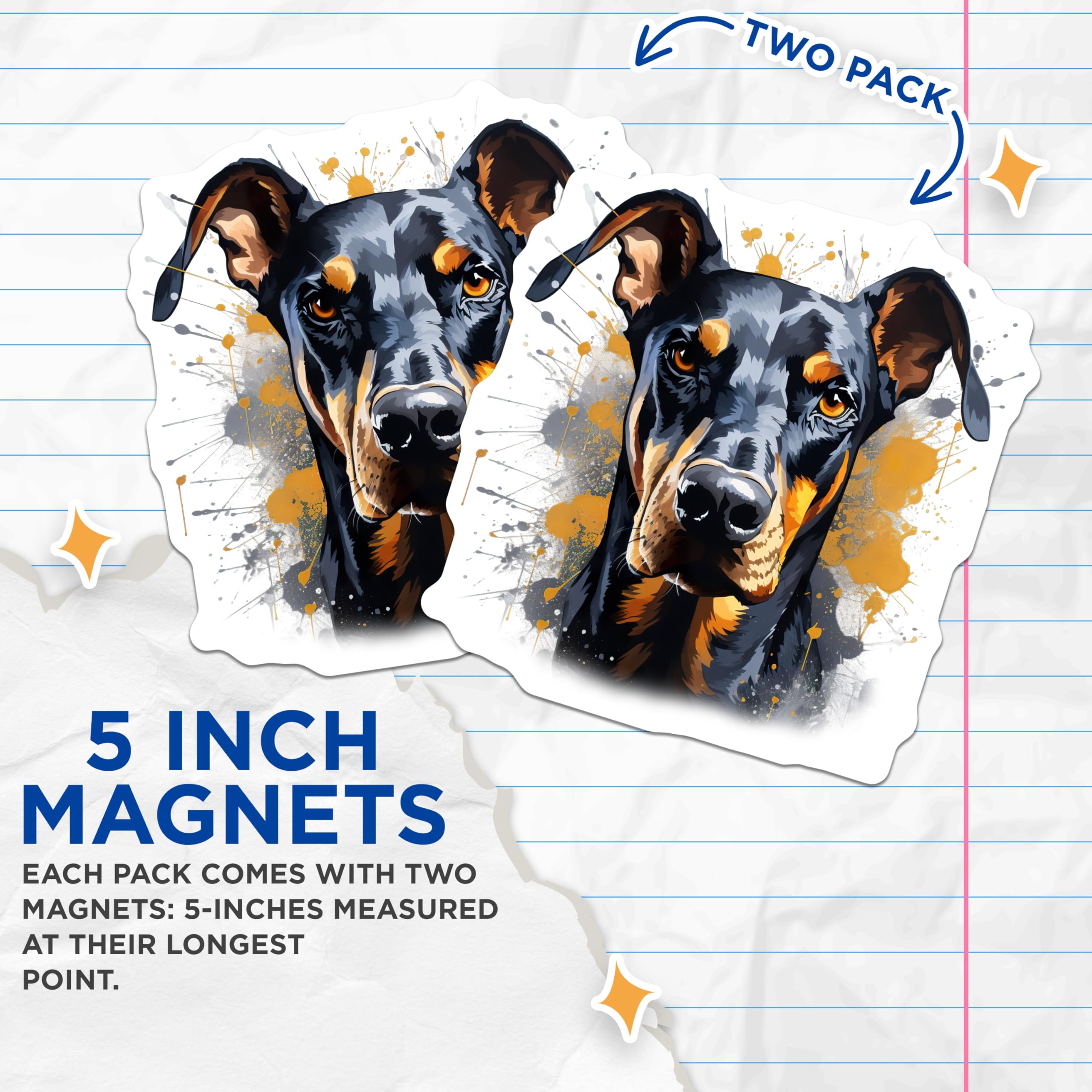 (2 Pack) Doberman Pinscher Magnets - Watercolor Dog Art - Doberman Mom Dad Decor - Pet Lover - 5 Inches On Longest Side - Thick Durable Magnet - Made in USA - MAG25431