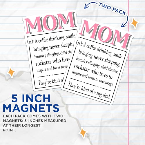 (2 Pack) Mom Coffee Drinking Magnets Magnets - Inspirational Rockstar Mom Magnet - Mother's Day Decor - 5" On Longest Side - Made in USA - Sticks to Refrigerators & Metal Surfaces - MAG8824