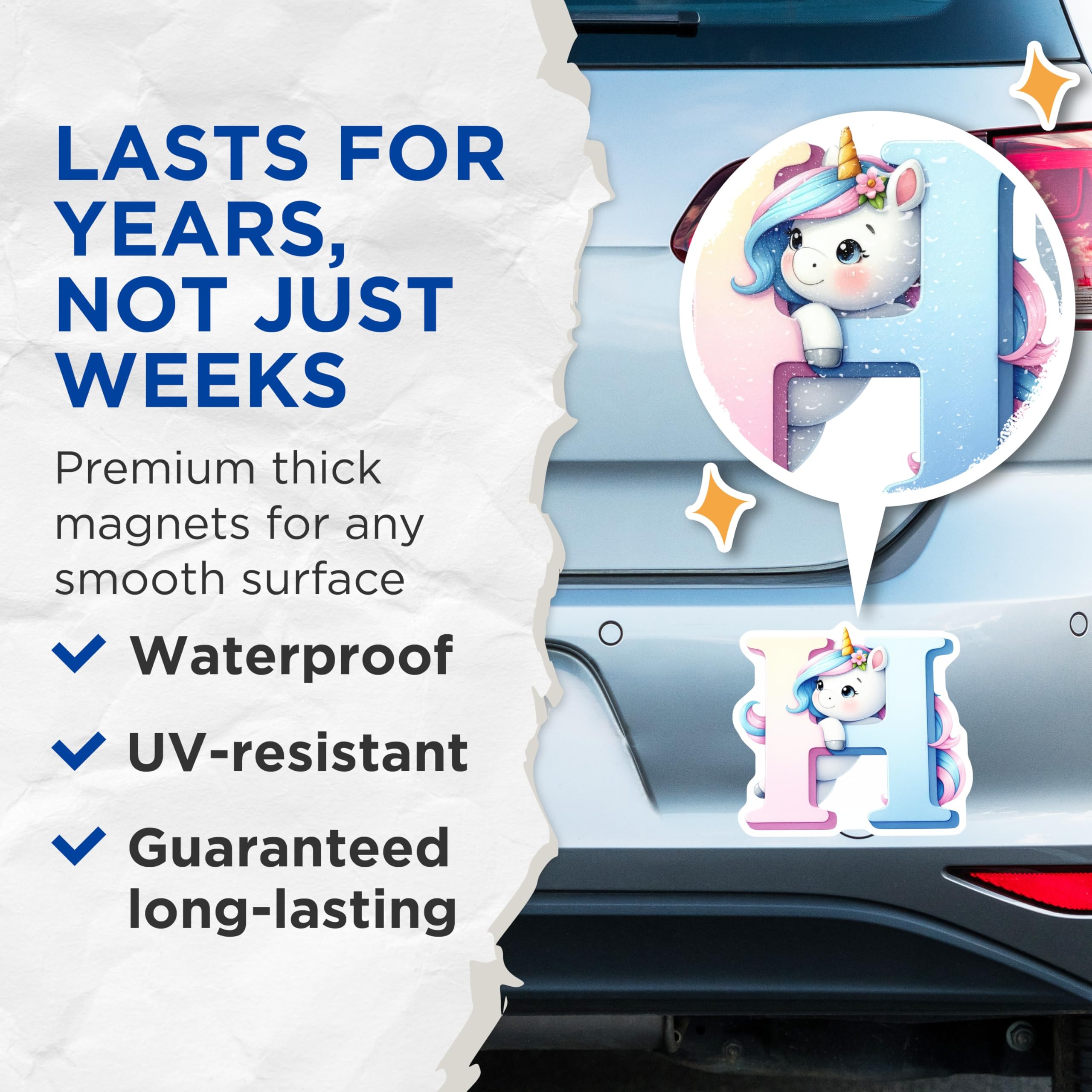 (2 Pack) Letter H Unicorn Magnets - Alphabet Refrigerator Magnets - Kids Initial Magnets - 5" On Longest Side - Premium Magnet - for Cars, Refrigerators, Toolboxes, Lockers - Made in USA - MAG15039