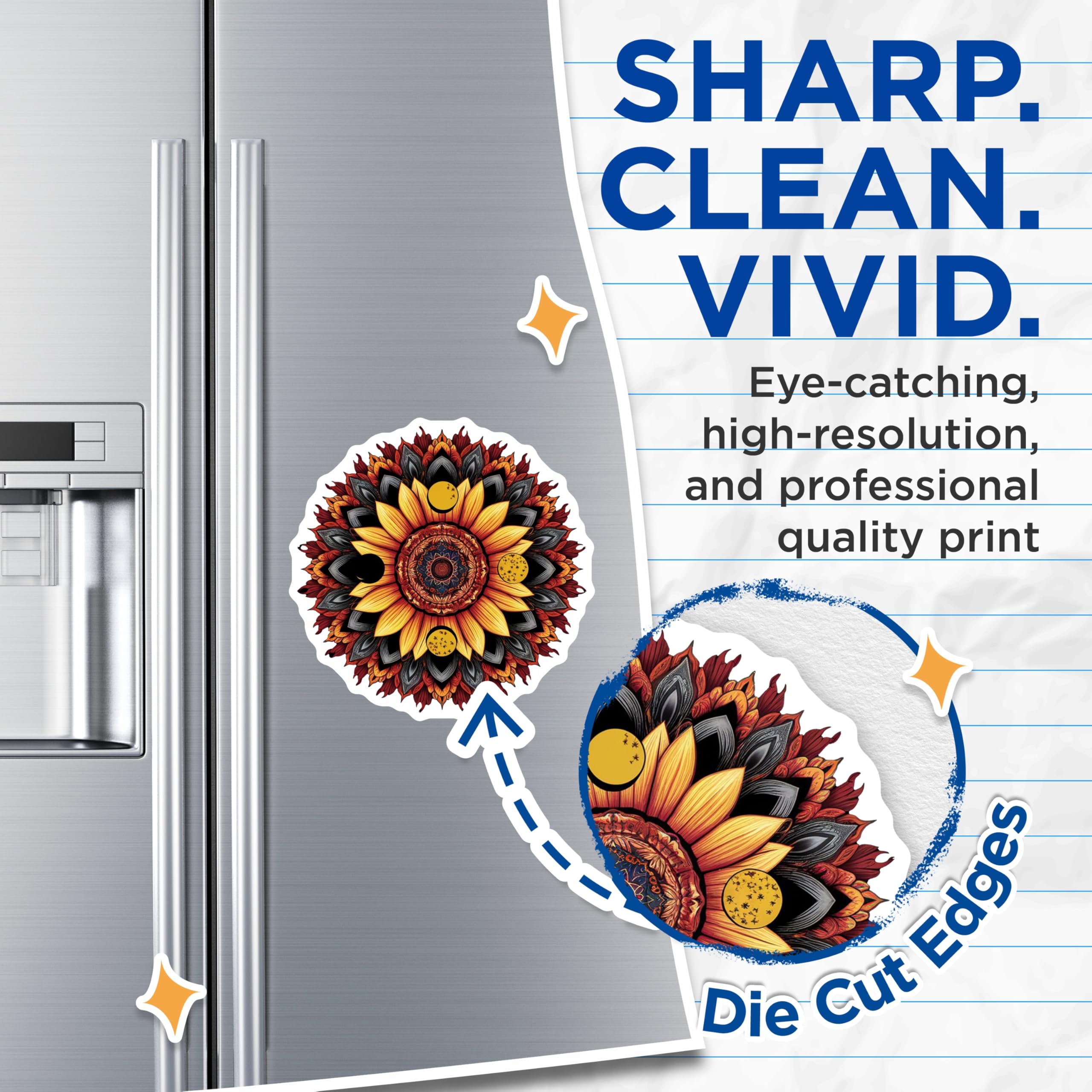 (2 Pack) Sunflower Mandala Magnets - Bohemian Decor - Floral Refrigerator Magnets - 5" On Longest Side - Premium Magnet - for Cars, Refrigerators, Toolboxes, Lockers - Made in USA - MAG15208