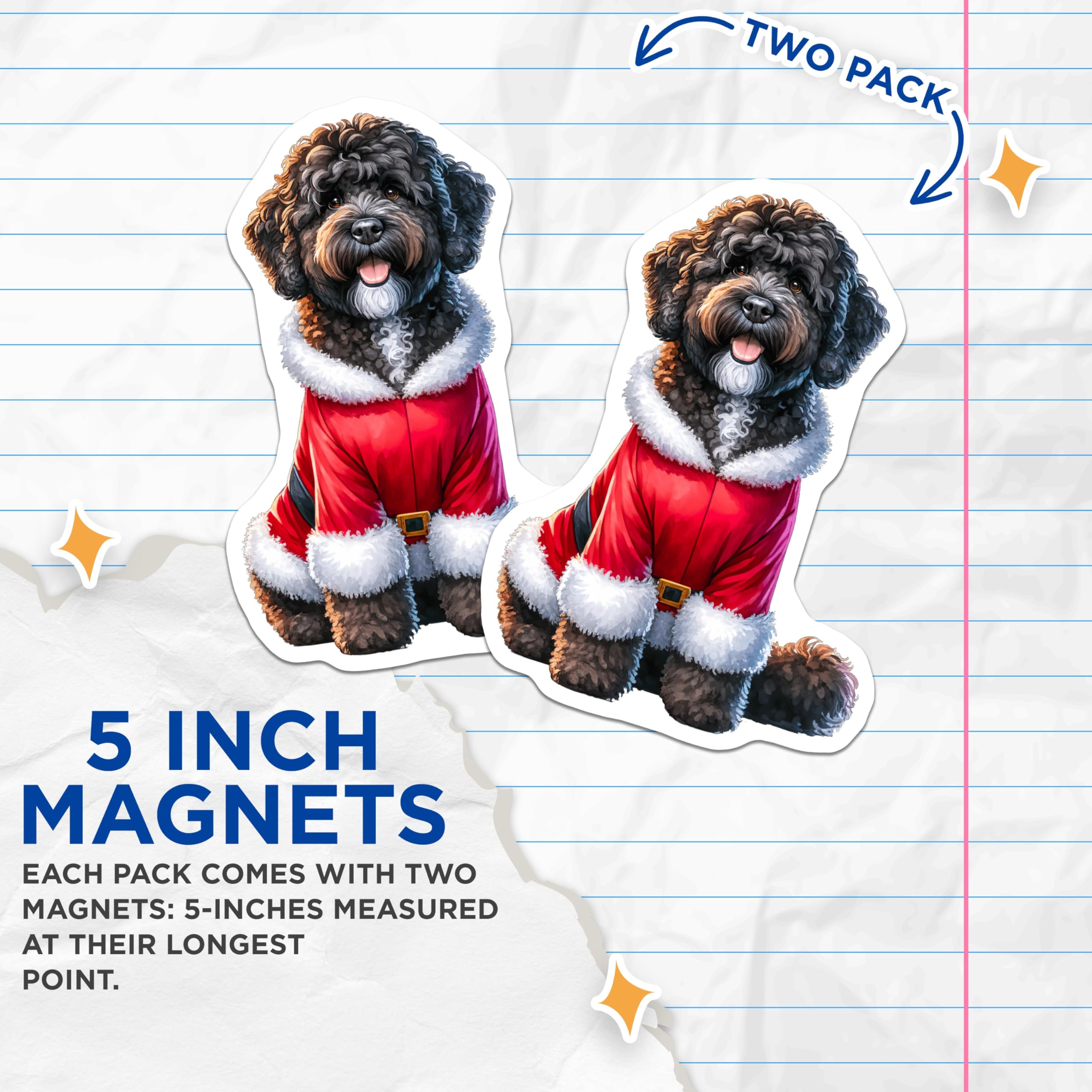 (2 Pack) Santa Doodle Dog Magnets - Christmas Pet Decorations - Holiday Refrigerator Art for Dog Owners - 5 Inches On Longest Side - Thick Durable Magnet - Made in USA - MAG25822
