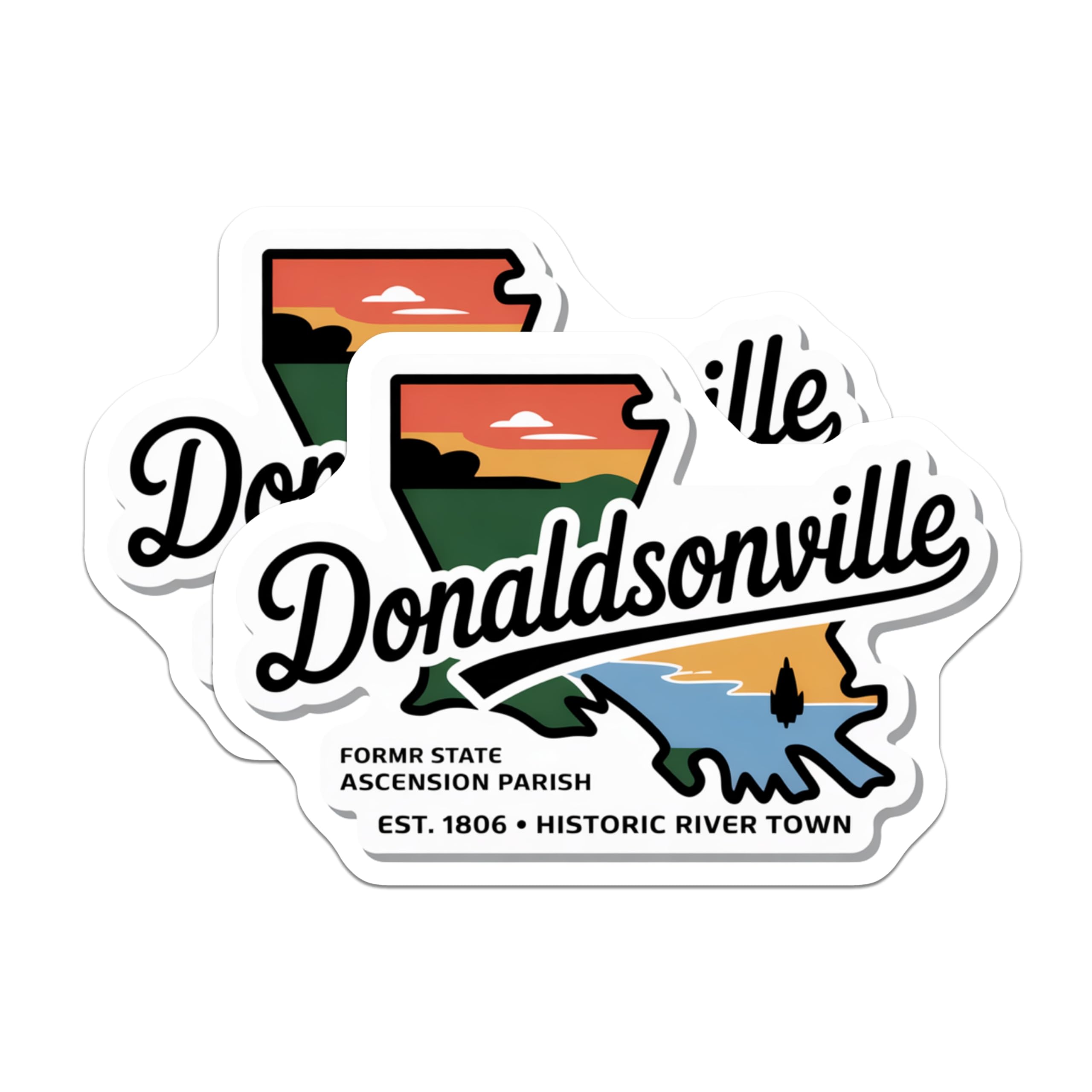 (2 Pack) Donaldsonville Louisiana Stickers - City Souvenir - Historic River Town Decals - 5" On Longest Side - Sticks to Smooth Flat Surfaces - Made in USA - BMCS18861