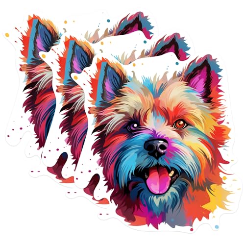(3 Pack) Yorkshire Terrier Decals - Colorful Dog - Laptop Decal - 3 Inches On Longest Side - Easy Peel & Apply - Made in USA - 3MCS0681