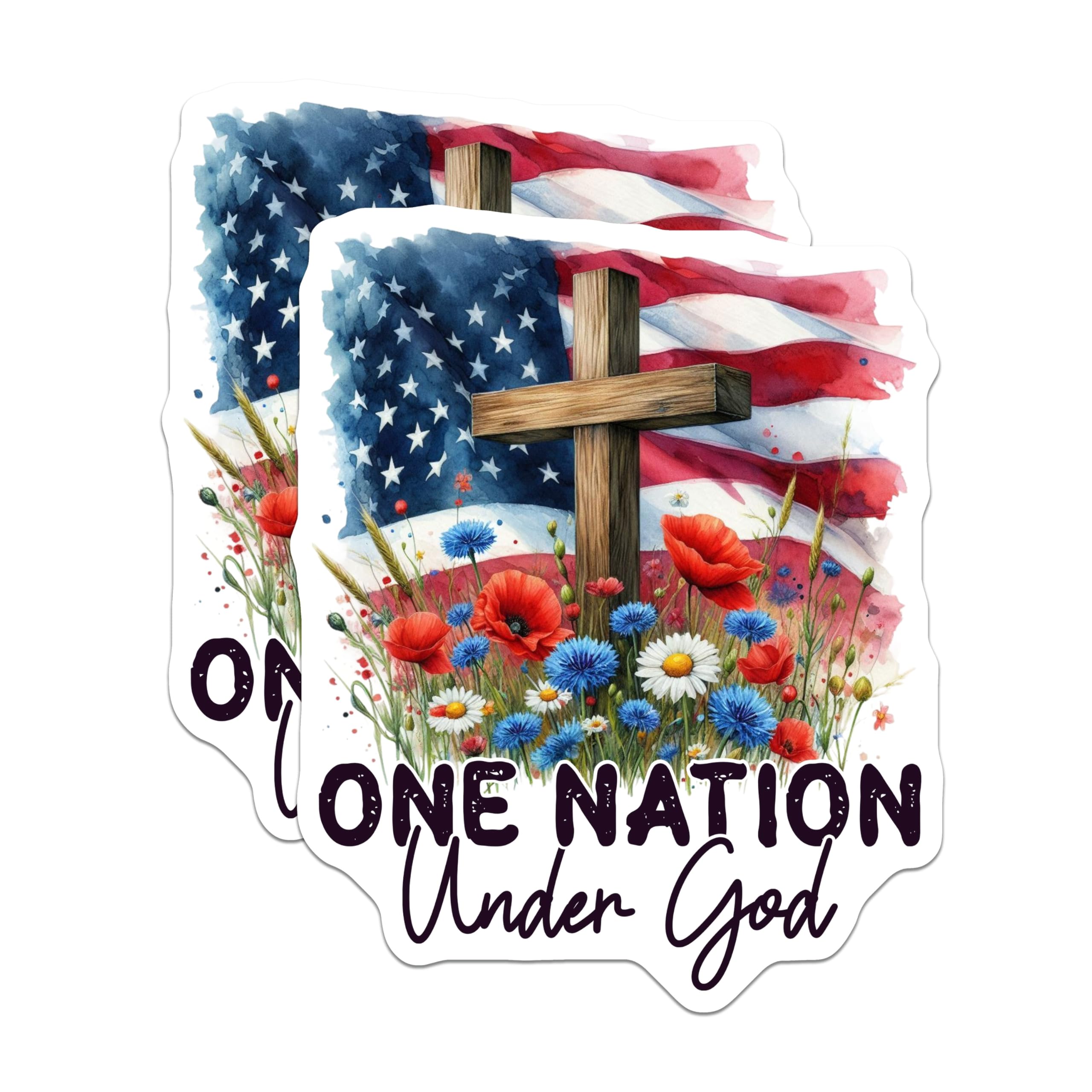 (2 Pack) Christian American Magnets - Patriotic Faith Decor - One Nation Under God Quote - 5 Inches On Longest Side - Thick Durable Magnet - Made in USA - MAG25164
