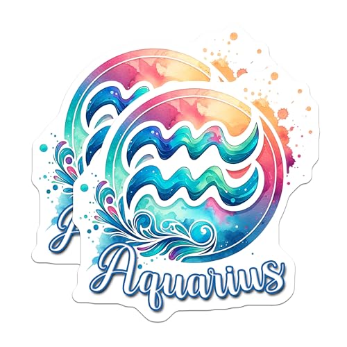(2 Pack) Aquarius Zodiac Sign Stickers - Astrology Water Bearer Stickers - Horoscope Collection - 5" On Longest Side - Sticks to Smooth Flat Surfaces - Made in USA - BMCS7019