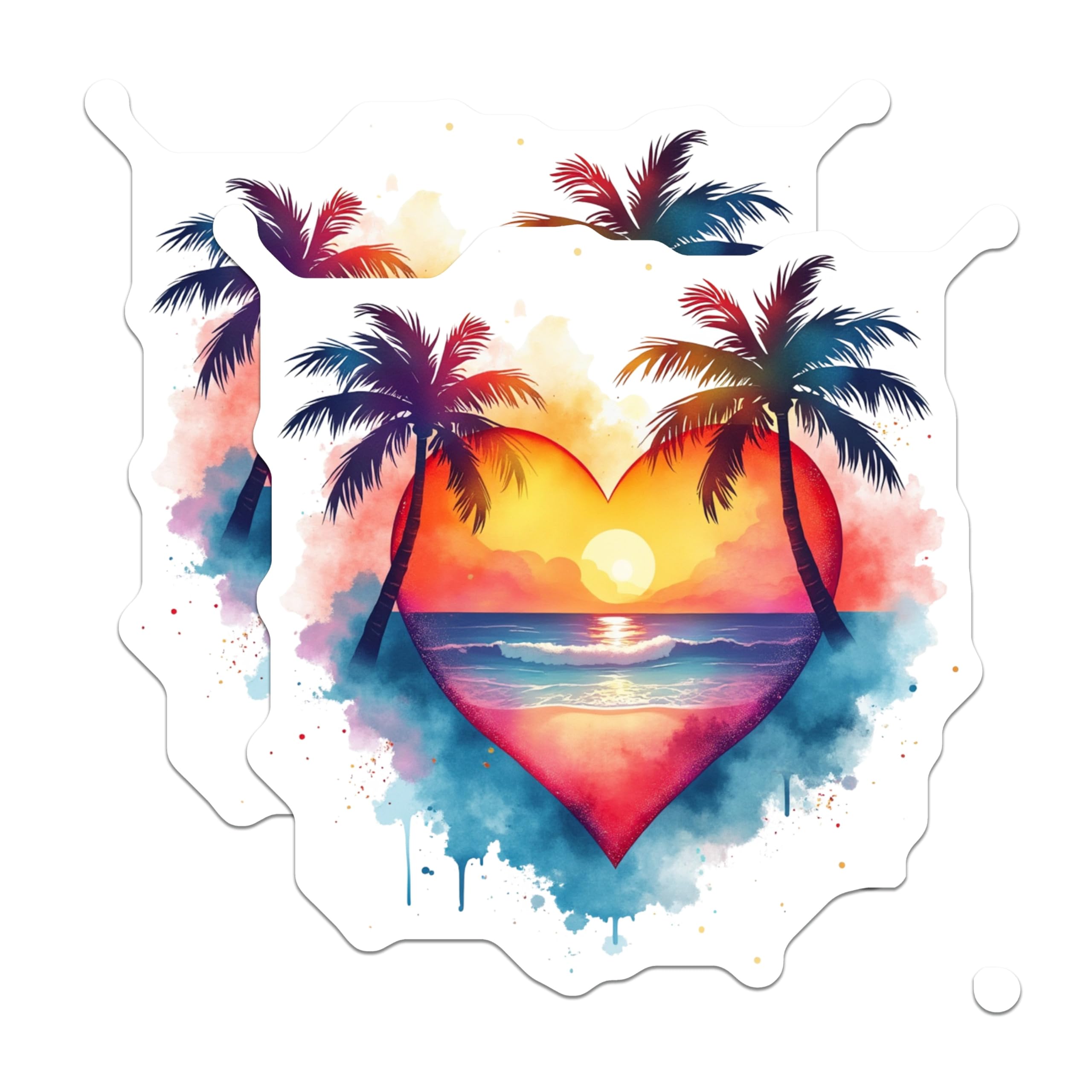 (2 Pack) Tropical Sunset Magnets - Beach Scene Heart Art - Romantic Ocean Palm Trees - 5 Inches On Longest Side - Thick Durable Magnet - Made in USA - MAG29840