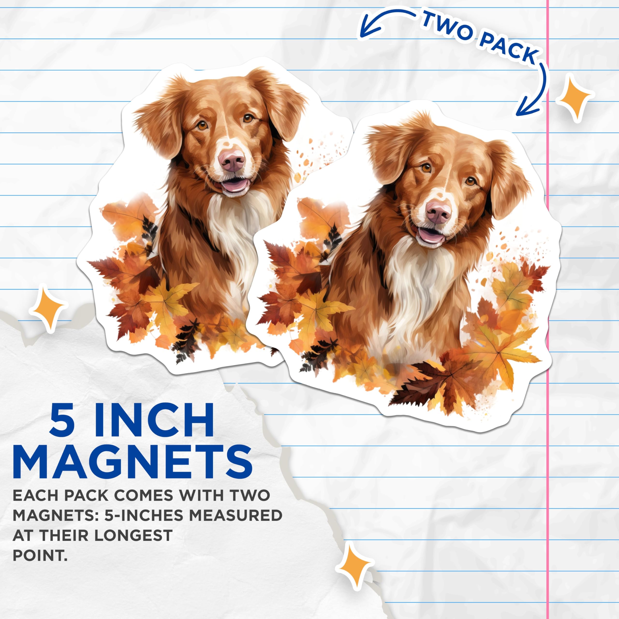 (2 Pack) Nova Scotia Duck Tolling Retriever Magnets - Fall Leaves Dog Art - Autumn Dog Decor for Pet Owners - 5 Inches On Longest Side - Thick Durable Magnet - Made in USA - MAG27075