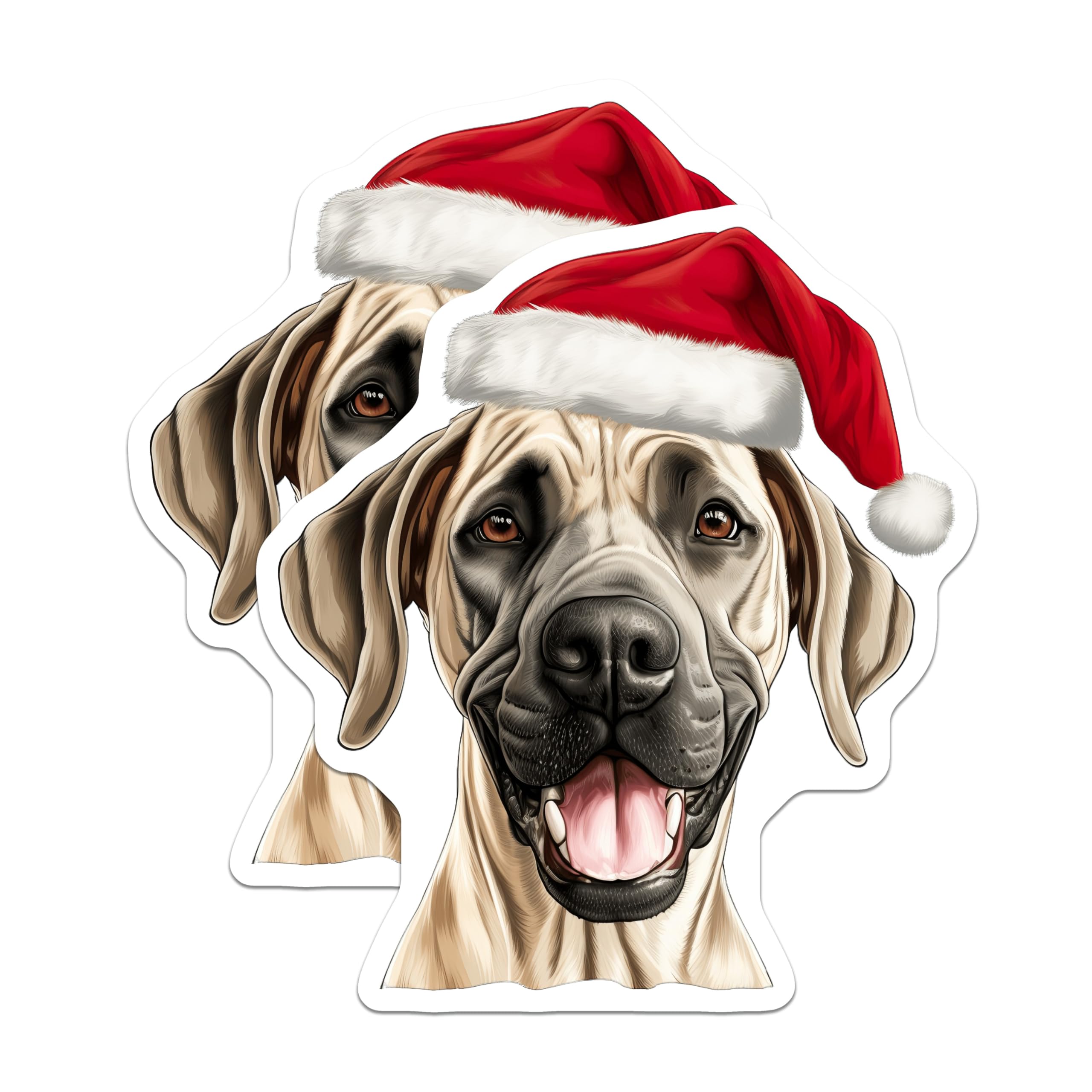 (2 Pack) Christmas Dog Magnets - Santa Hat Pet Decor - Great Dane Lover Refrigerator Art - 5 Inches On Longest Side - Thick Durable Magnet - Made in USA - MAG28178