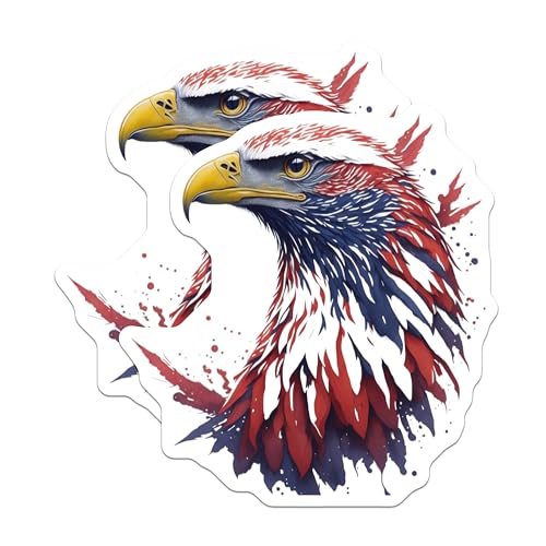 (2 Pack) Patriotic Eagle Stickers - American Bald Eagle Decal - Independence Day Stickers - 5" On Longest Side - Sticks to Smooth Flat Surfaces - Made in USA - BMCS6766
