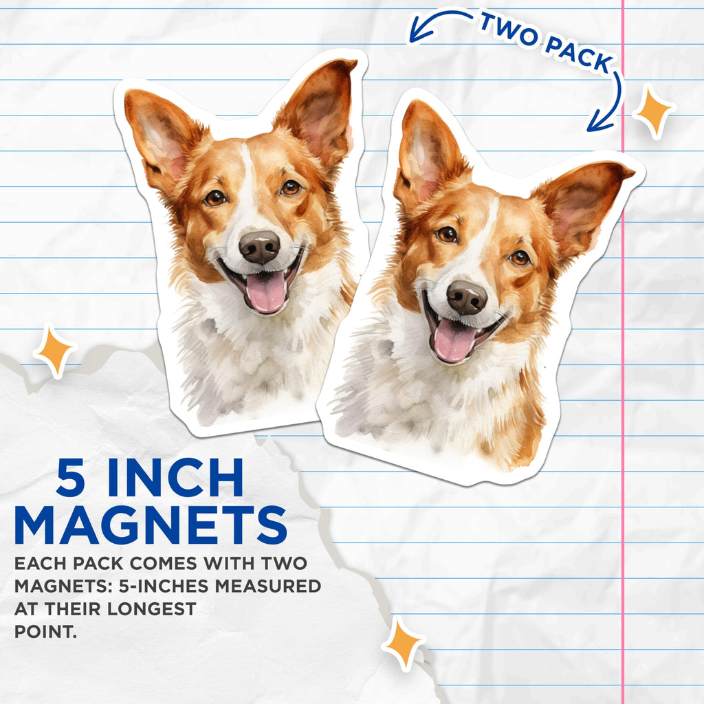 (2 Pack) Happy Corgi Magnets - Smiling Pembroke Welsh Corgi Dog Art - Cute Animal Pet Lover Fridge Locker Display Accessory - 5 Inches On Longest Side - Thick Durable Magnet - Made in USA - MAG23315