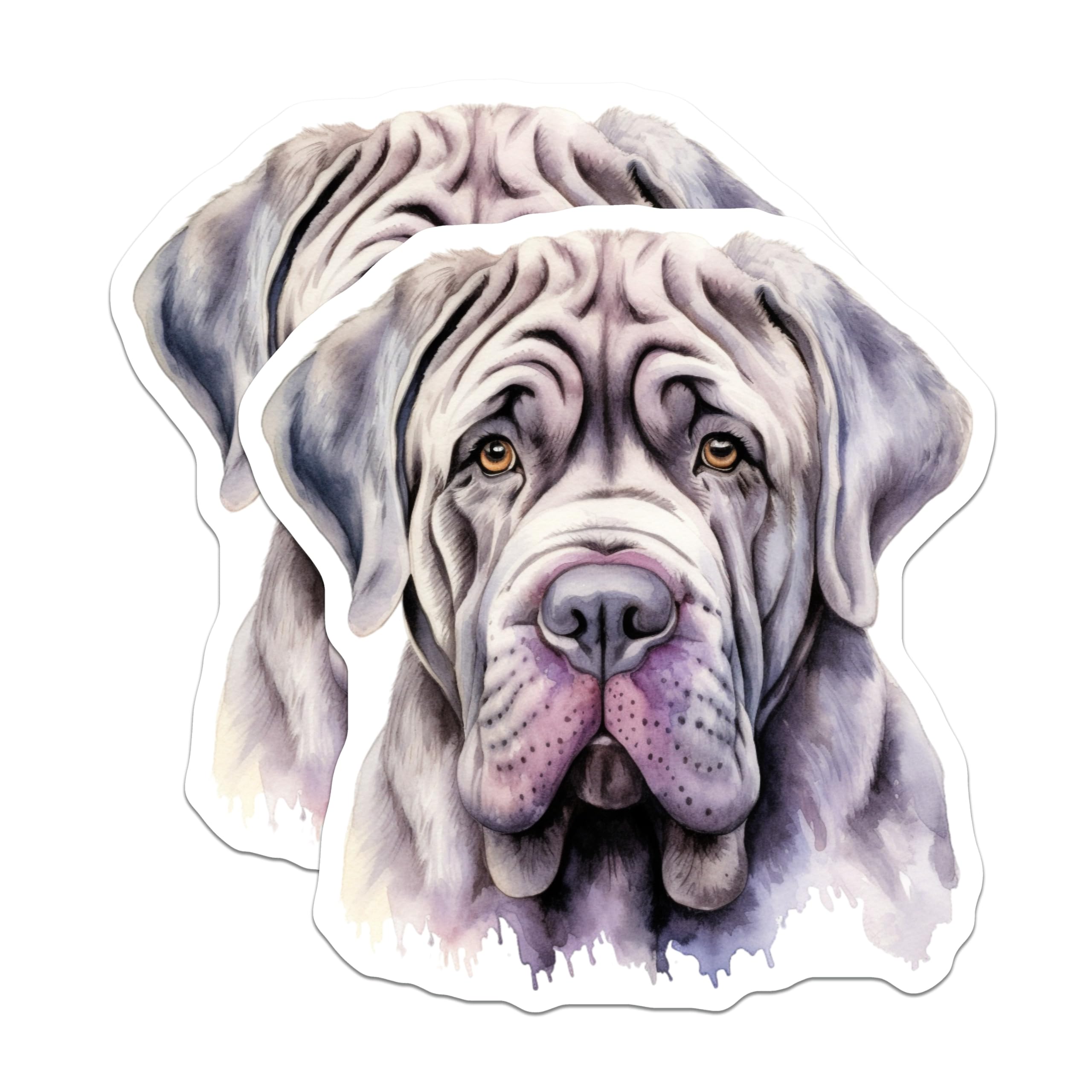 (2 Pack) Neapolitan Mastiff Magnets - Watercolor Dog Art - Pet Owner Decor - 5 Inches On Longest Side - Thick Durable Magnet - Made in USA - MAG29190