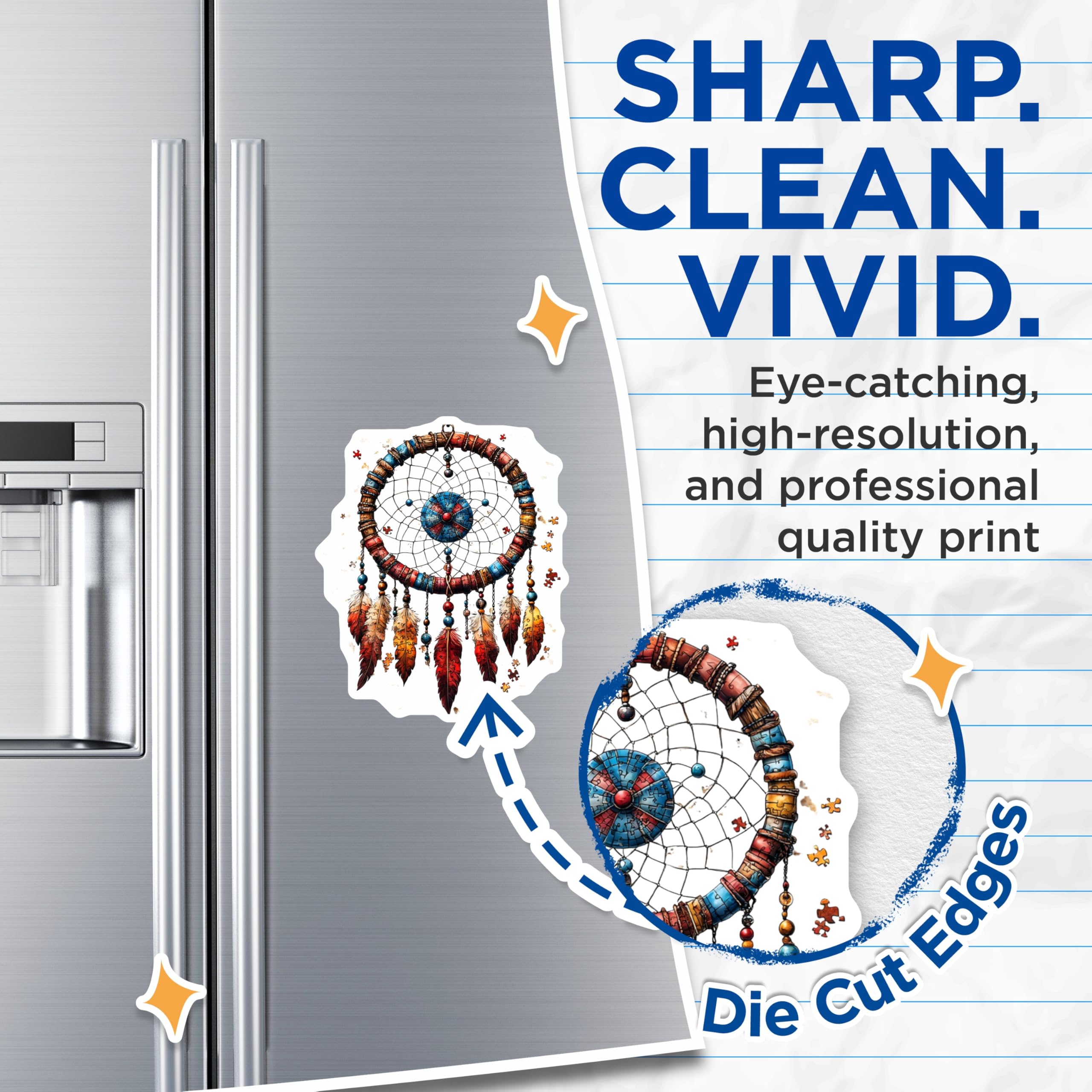 (2 Pack) Dreamcatcher Magnets - Intricate Puzzle Art Bohemian Decor - Spiritual Fridge Accent - Unique Home Decoration - 5 Inches On Longest Side - Thick Durable Magnet - Made in USA - MAG23768