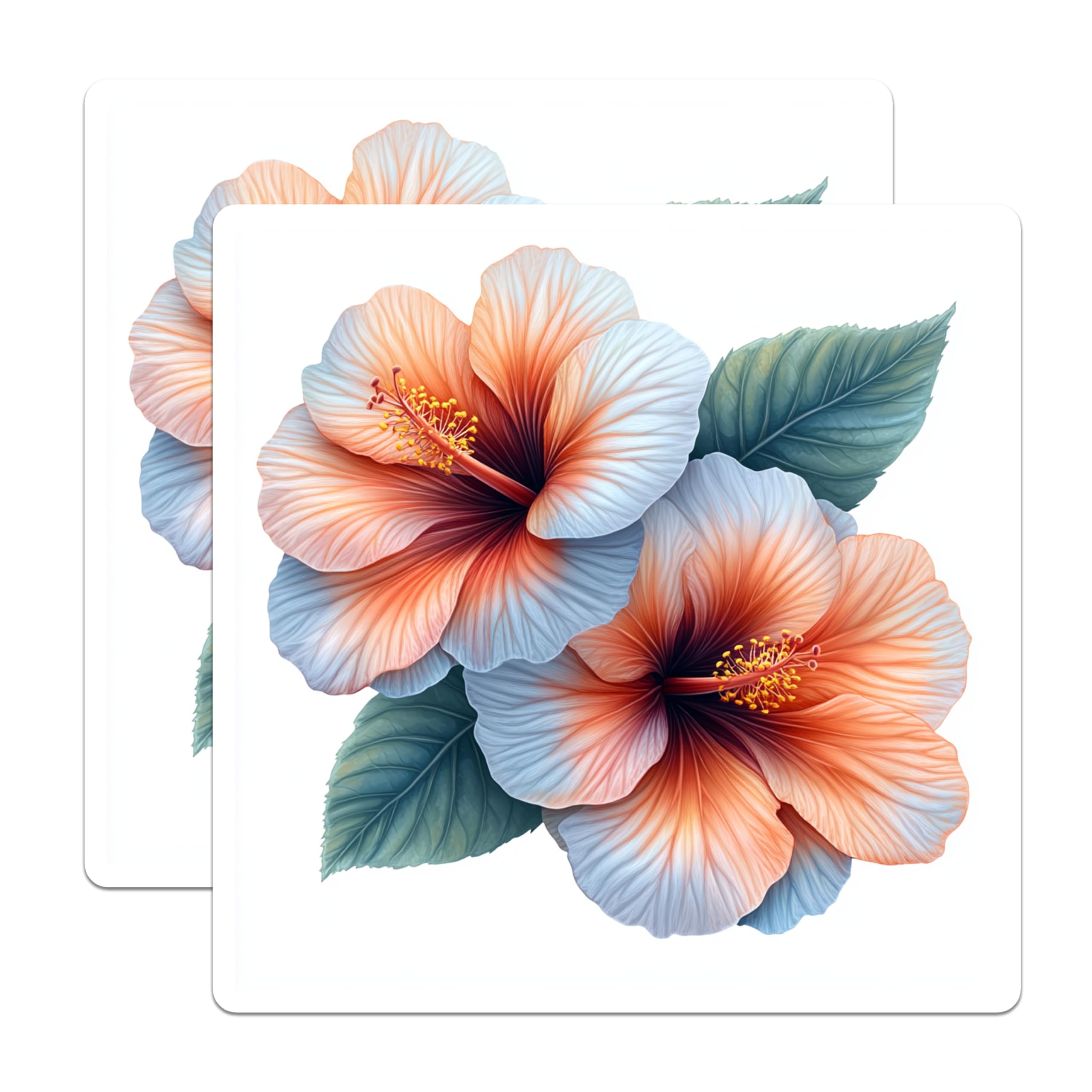 (2 Pack) Tropical Hibiscus Magnets - Peach Blue Flower Fridge Decor - Hawaiian Floral Accent - 5 Inches On Longest Side - Thick Durable Magnet - Made in USA - MAG26256