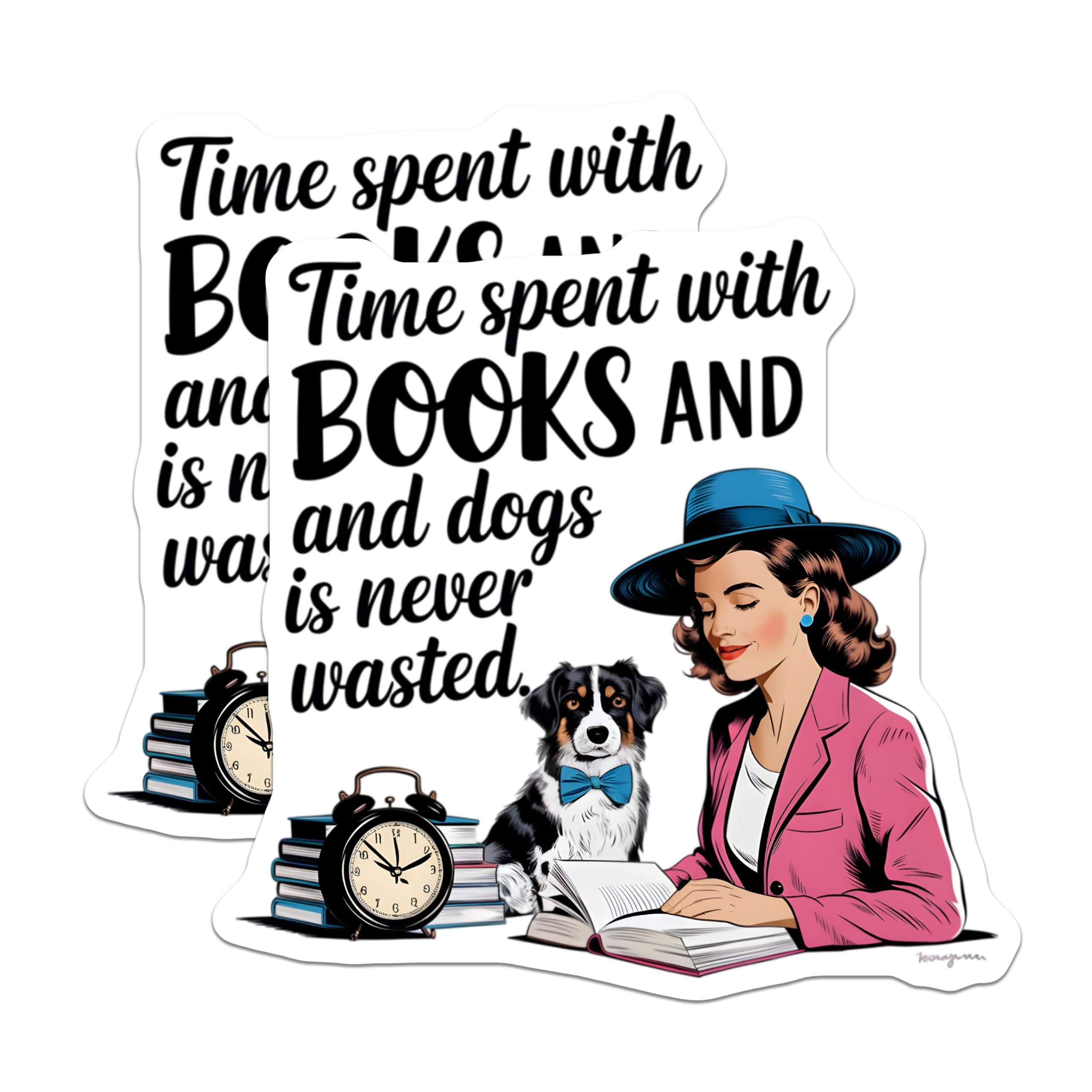 (2 Pack) Time Spent with Books and Dogs Stickers - Reading and Dogs Quote - Book Lover Decor - Pet Lover Stickers - 5" On Longest Side - Sticks to Smooth Flat Surfaces - Made in USA - BMCS7143