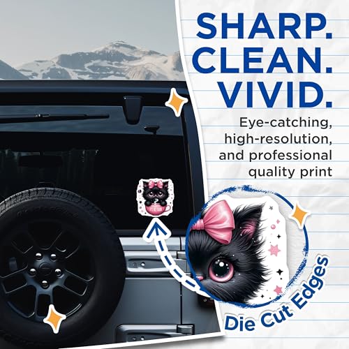 (2 Pack) Cute Cat Stickers - Kawaii Black Cat with Bow - Adorable Cat in Cup Stickers - 5" On Longest Side - Sticks to Smooth Flat Surfaces - Made in USA - BMCS4600