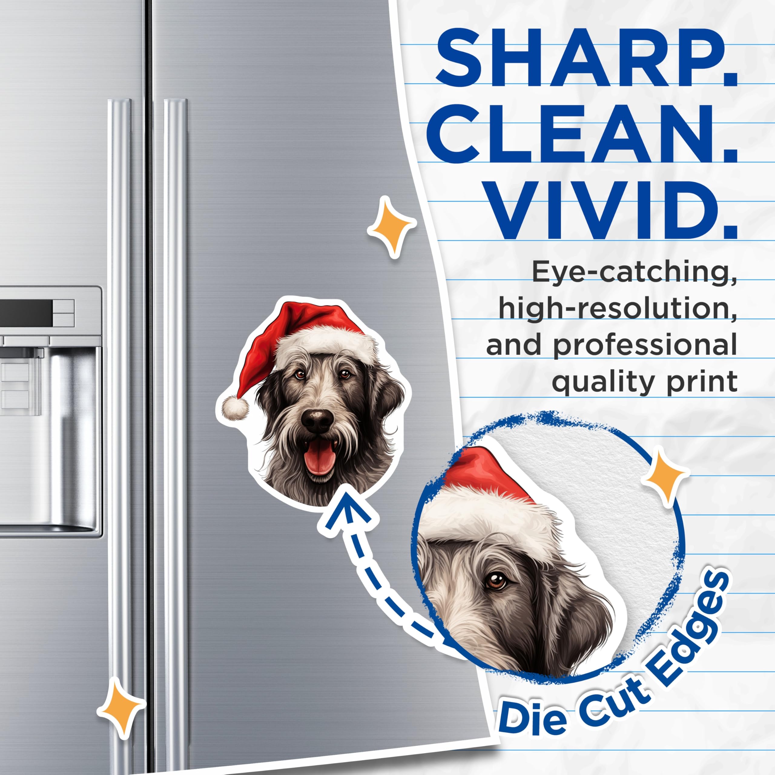 (2 Pack) Christmas Dog Magnets - Santa Hat Puppy Decor - Festive Pet Refrigerator Display - Winter Animal Kitchen Charm - 5 Inches On Longest Side - Thick Durable Magnet - Made in USA - MAG29570