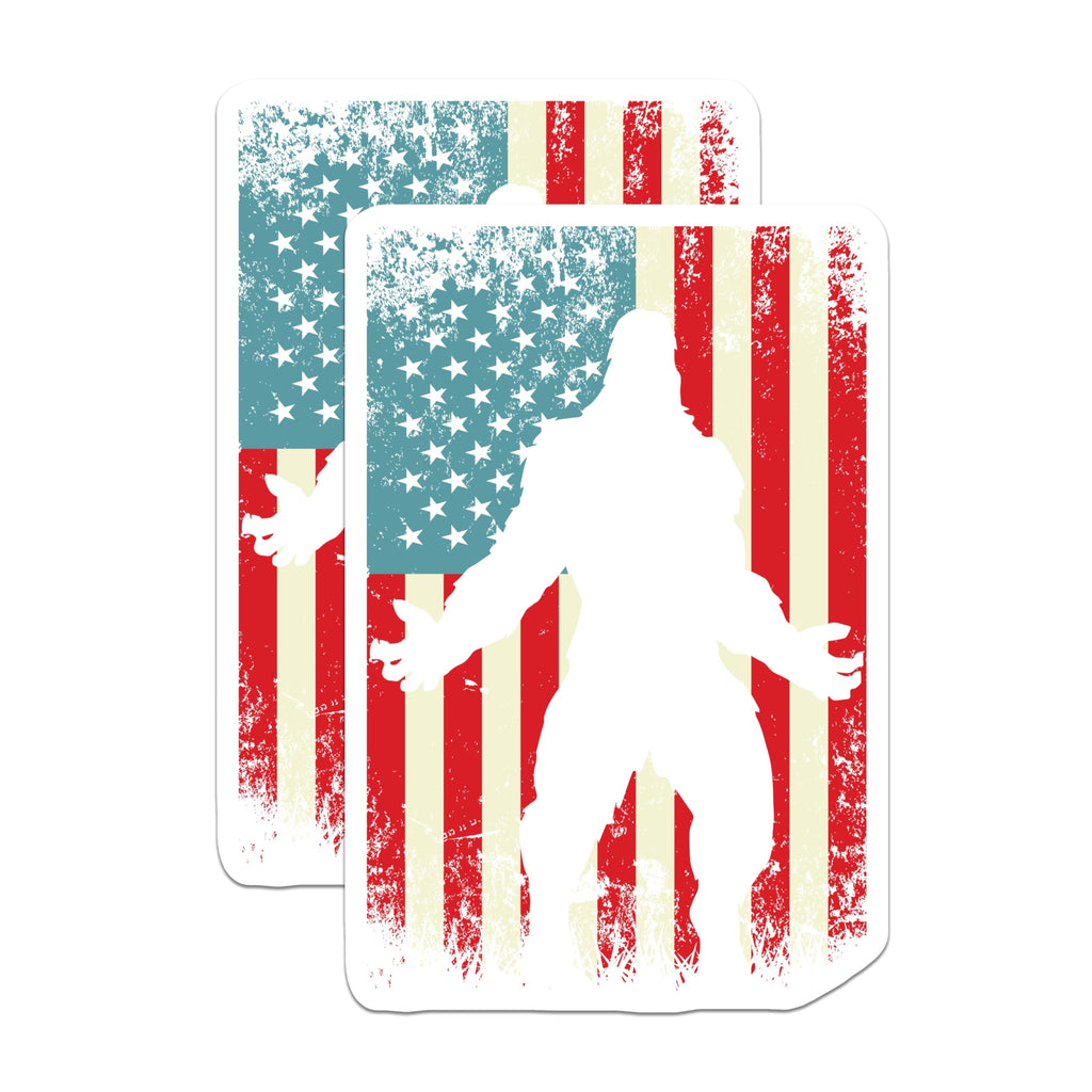 (2 Pack) Bigfoot American Flag Magnets - Patriotic Sasquatch Decor - Cryptid US Flag Fan Art - 5 Inches On Longest Side - Thick Durable Magnet - Made in USA - MAG20666