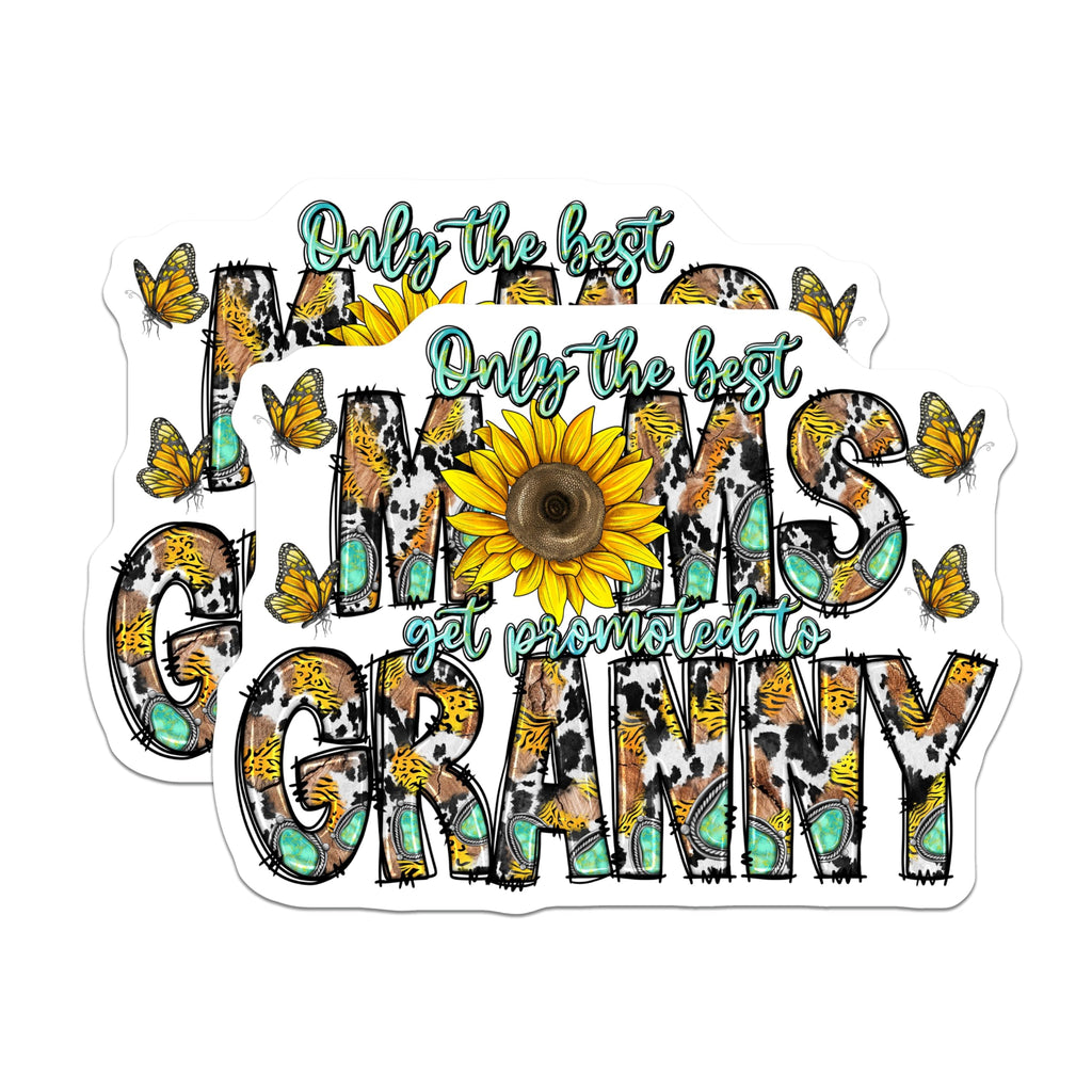 (2 Pack) Granny Promotion Magnets - Western Grandparent Decor - Sunflower Butterfly Accents - 5 Inches On Longest Side - Thick Durable Magnet - Made in USA - MAG25128