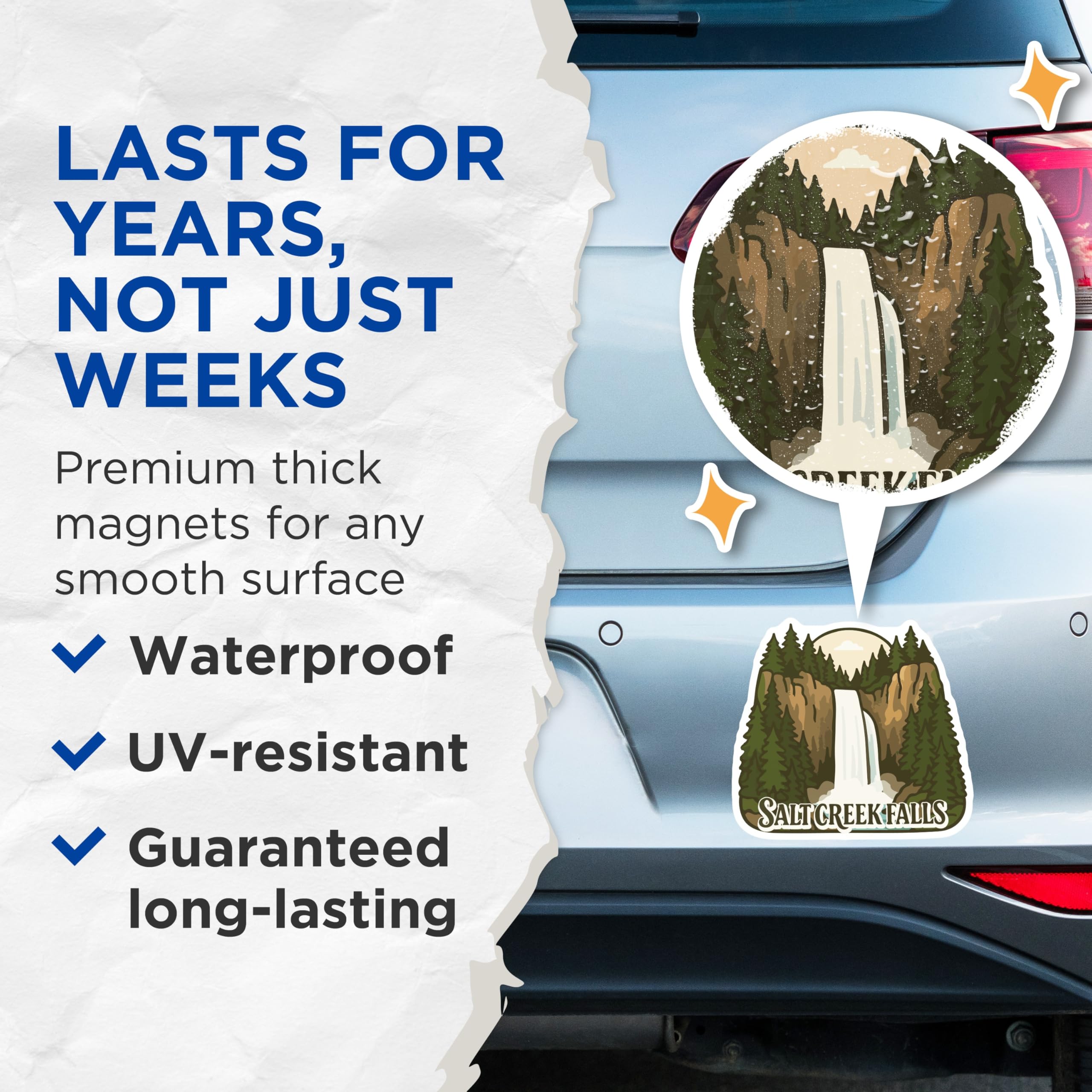 (2 Pack) Salt Creek Falls Magnets - Majestic Oregon Waterfall Scene - Pacific Northwest Travel Souvenir Refrigerator Decor - 5 Inches On Longest Side - Thick Durable Magnet - Made in USA - MAG20025
