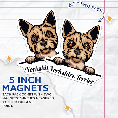 (2 Pack) Yorkshire Terrier Magnets - Cute Dog Magnets - Pet Lover ation - Animal Magnets - Dog Breed Collectibles - 5" On Longest Side - for Cars, Fridges, Toolboxes - Made in USA - MAG4229