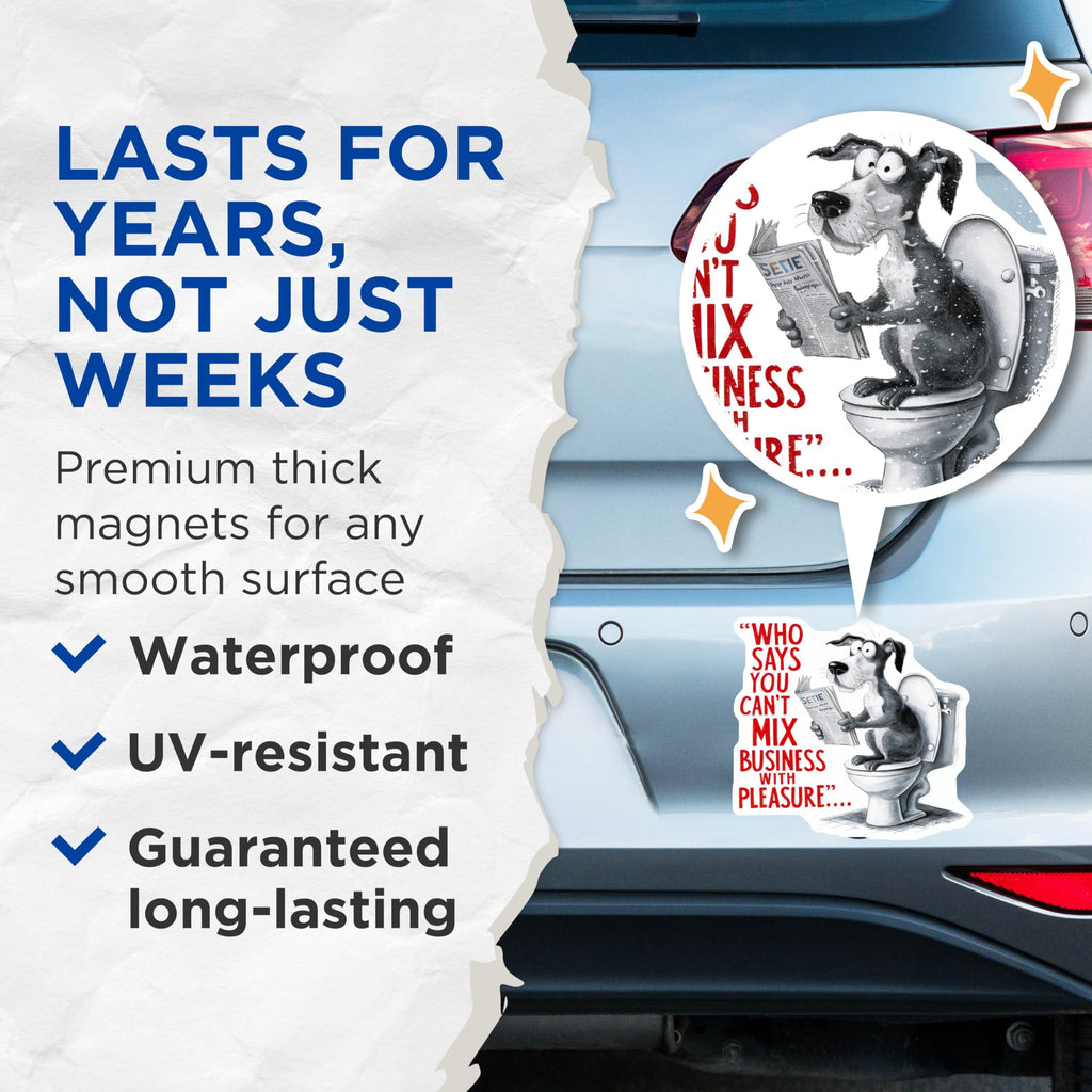 (2 Pack) Funny Dog Humor Magnets - Business and Pleasure - Office or Home Fun Magnet - 5" On Longest Side - for Cars, Fridges, Toolboxes - Made in USA - MAG4572