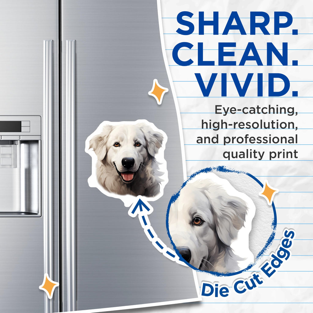 (2 Pack) Great Pyrenees Dog Magnets - White Fluffy Canine Art - Happy Smiling Pet Decor for Fridge Display - 5 Inches On Longest Side - Thick Durable Magnet - Made in USA - MAG23829