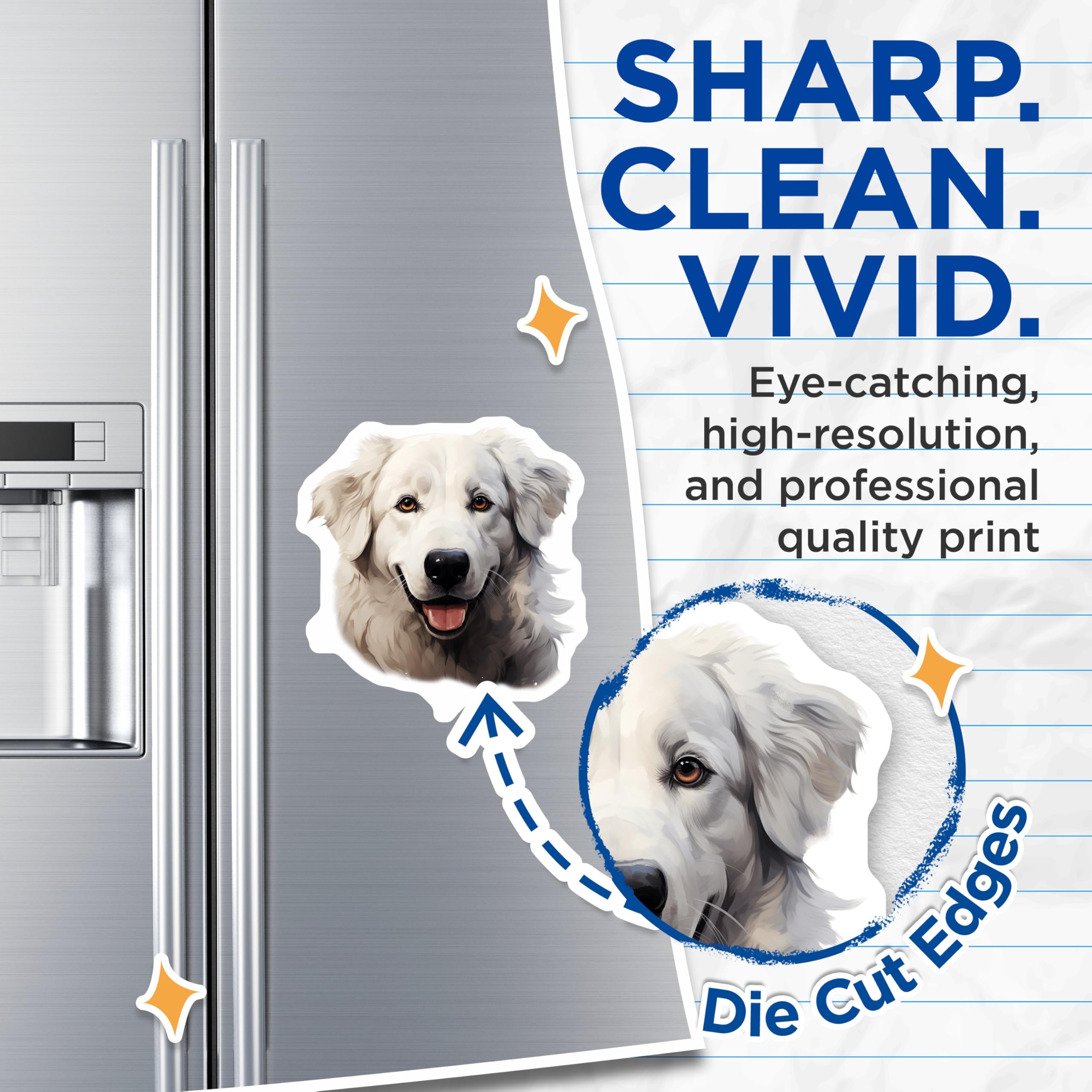 (2 Pack) Great Pyrenees Dog Magnets - White Fluffy Canine Art - Happy Smiling Pet Decor for Fridge Display - 5 Inches On Longest Side - Thick Durable Magnet - Made in USA - MAG23829