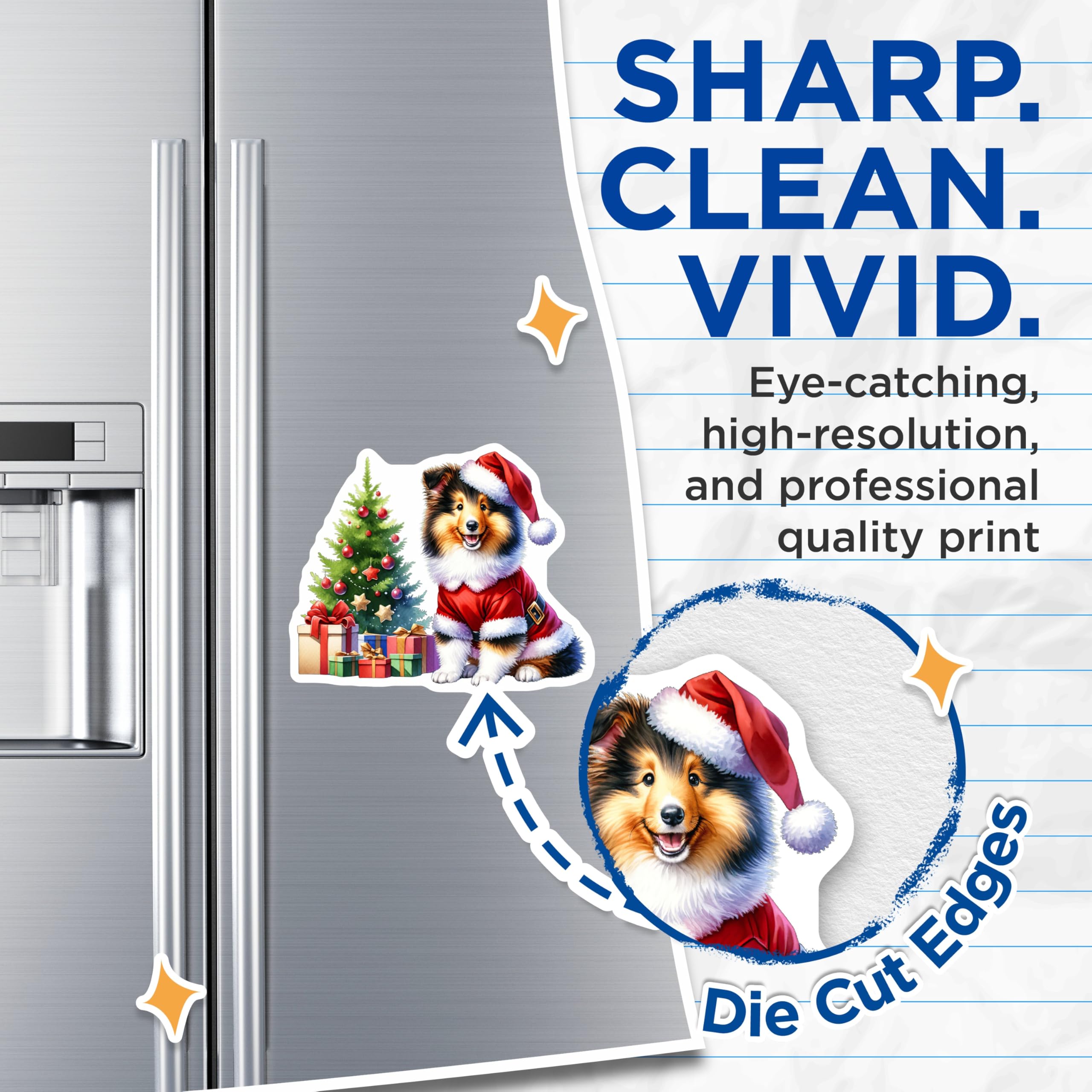 (2 Pack) Santa Dog Magnets - Cute Christmas Sheltie Decor - Puppy Holiday Refrigerator Art - 5 Inches On Longest Side - Thick Durable Magnet - Made in USA - MAG25099