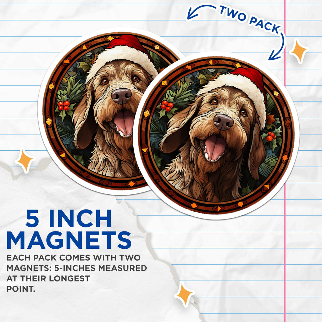 (2 Pack) Christmas Dog Magnets - Santa Hat Pet Decor - Festive Dog Lover Refrigerator Art - 5 Inches On Longest Side - Thick Durable Magnet - Made in USA - MAG25288