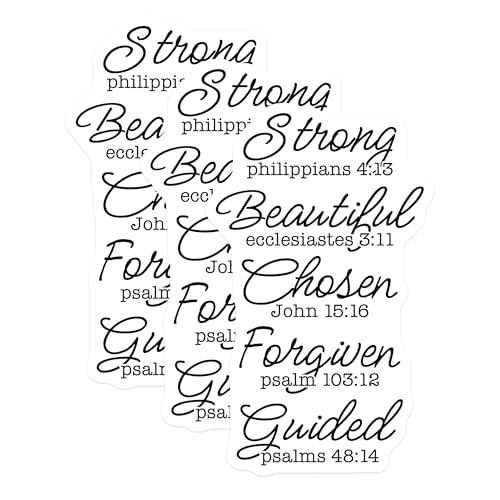 (3 Pack) Christian Verse Decals - Strong Beautiful Chosen Forgiven Guided Decal - Religious Stickers- 3 Inches On Longest Side - Easy Peel & Apply - Made in USA - 3MCS5948