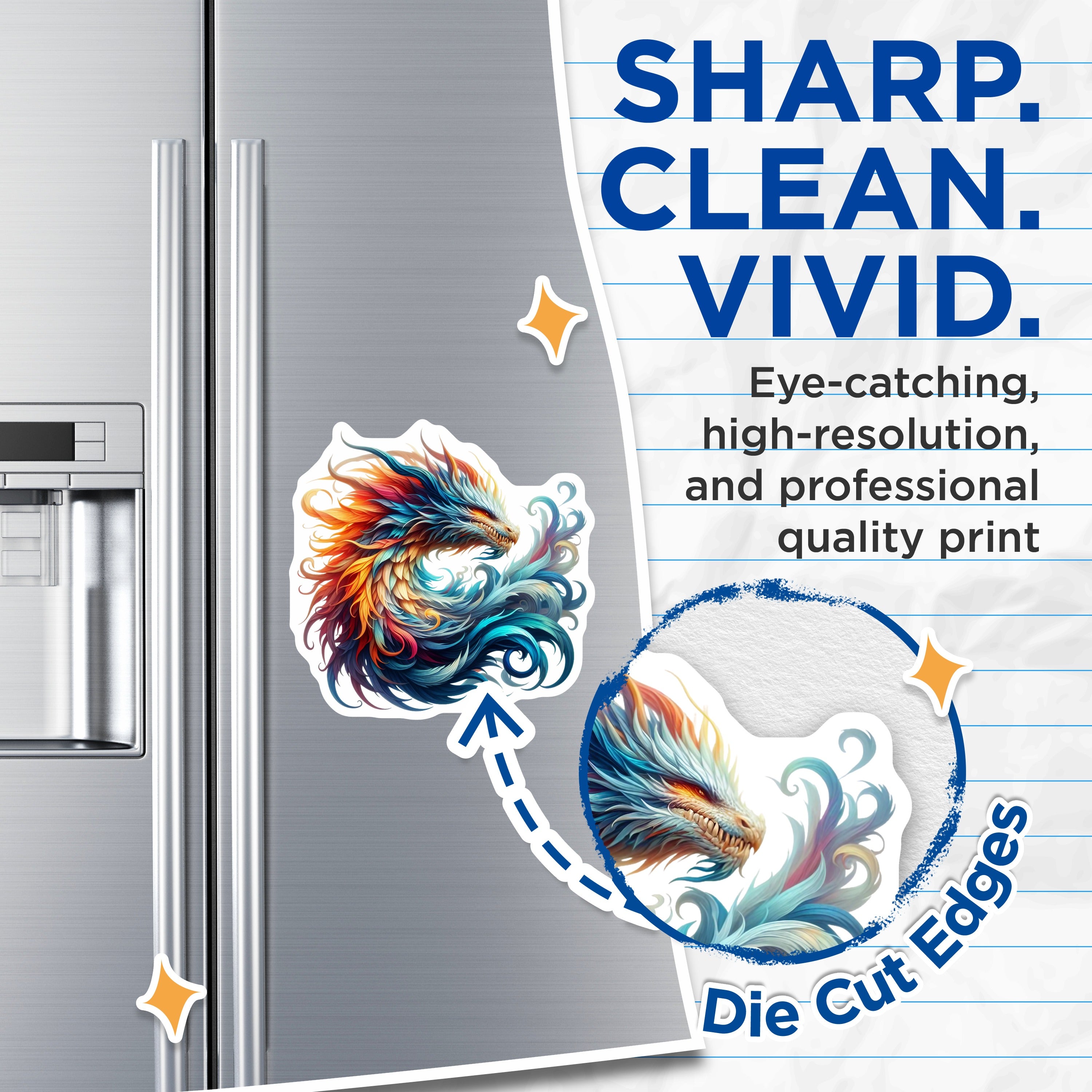 (2 Pack) Rainbow Dragon Magnets - Fantasy Creature Art - Vibrant Aesthetic Decor - 5 Inches On Longest Side - Thick Durable Magnet - Made in USA - MAG37800