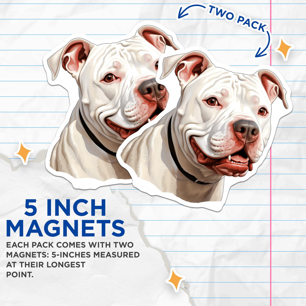 (2 Pack) White Pitbull Dog Magnets - American Pit Bull Terrier - Pet Lover Fridge Locker Accessory - 5 Inches On Longest Side - Thick Durable Magnet - Made in USA - MAG26158