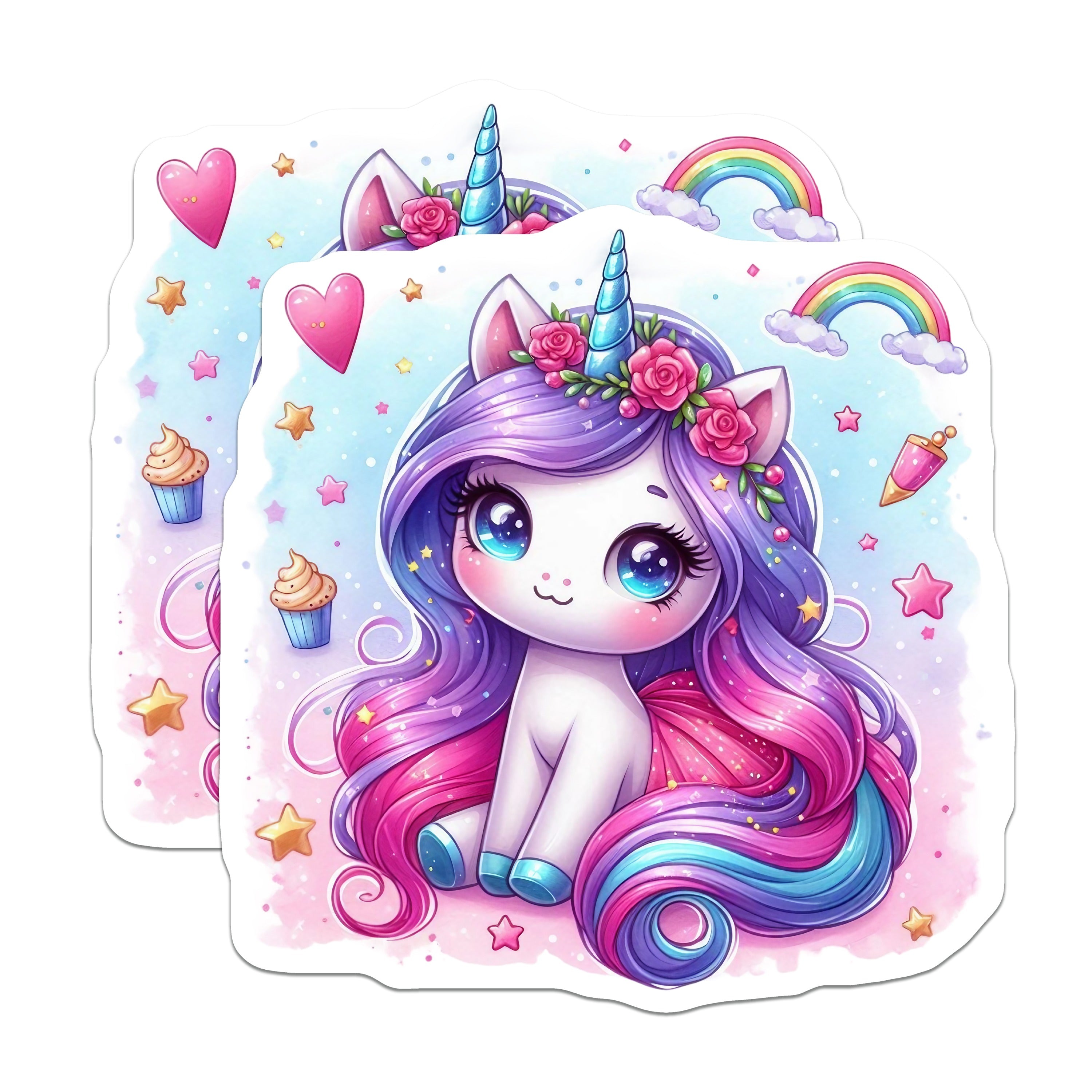 (2 Pack) Cute Unicorn Magnets - Kawaii Fantasy Decor - Kids Room Aesthetic - Refrigerator Locker Accessory - 5 Inches On Longest Side - Thick Durable Magnet - Made in USA - MAG39619