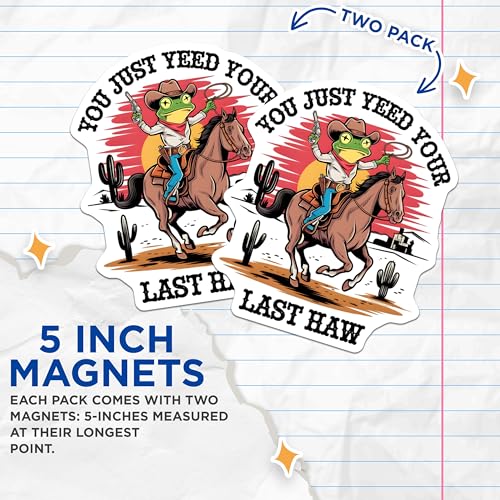 (2 Pack) Funny Frog Cowboy Magnets - Novelty Western Design - Humorous Fridge Decor - 5" On Longest Side - for Cars, Fridges, Toolboxes - Made in USA - MAG6687