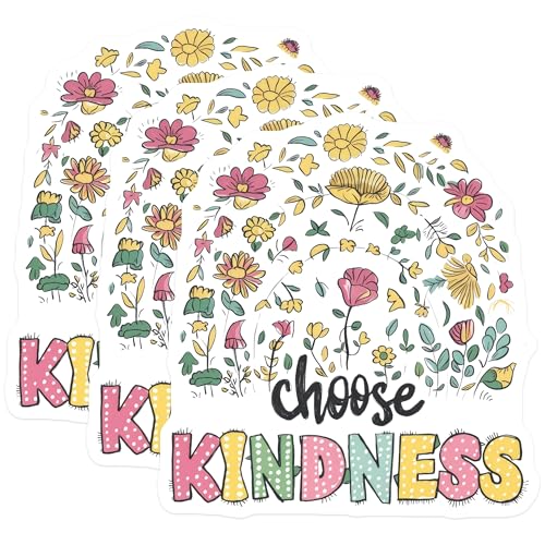 (3 Pack) Kindness Decals - Floral Laptop Decal - Choose Kindness Stickers - 3 Inches On Longest Side - Easy Peel & Apply - Made in USA - 3MCS7400