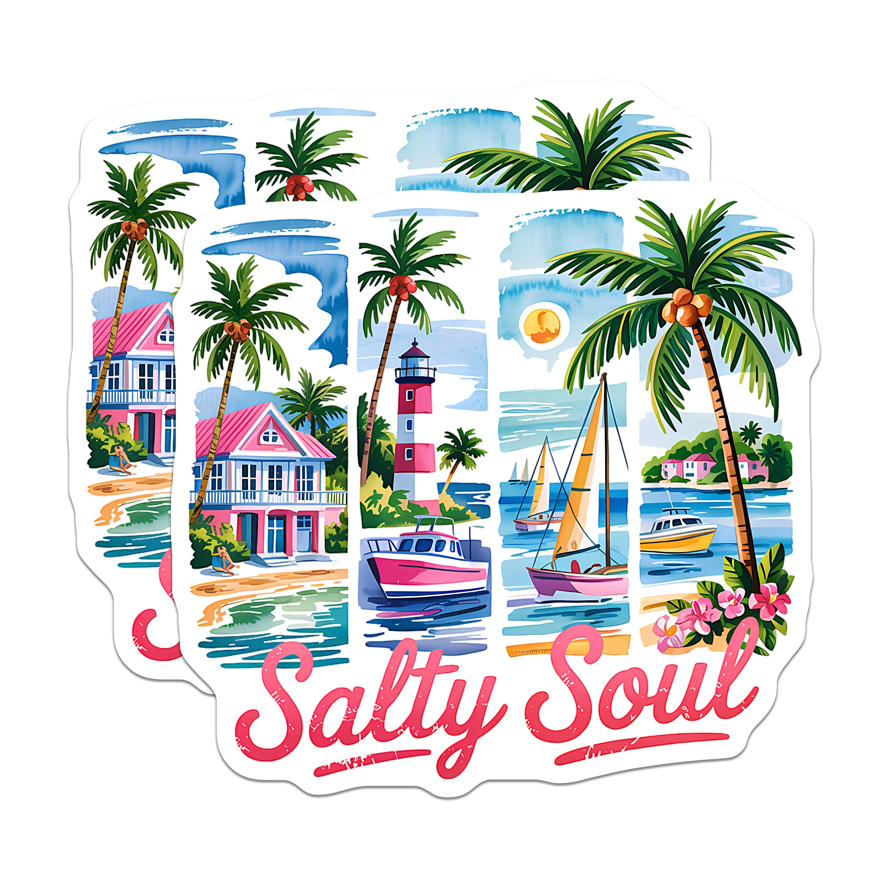 (2 Pack) Salty Soul Magnets - Coastal Beach Decor - Tropical Ocean Art - Summer Vacation Vibe - 5 Inches On Longest Side - Thick Durable Magnet - Made in USA - MAG38831
