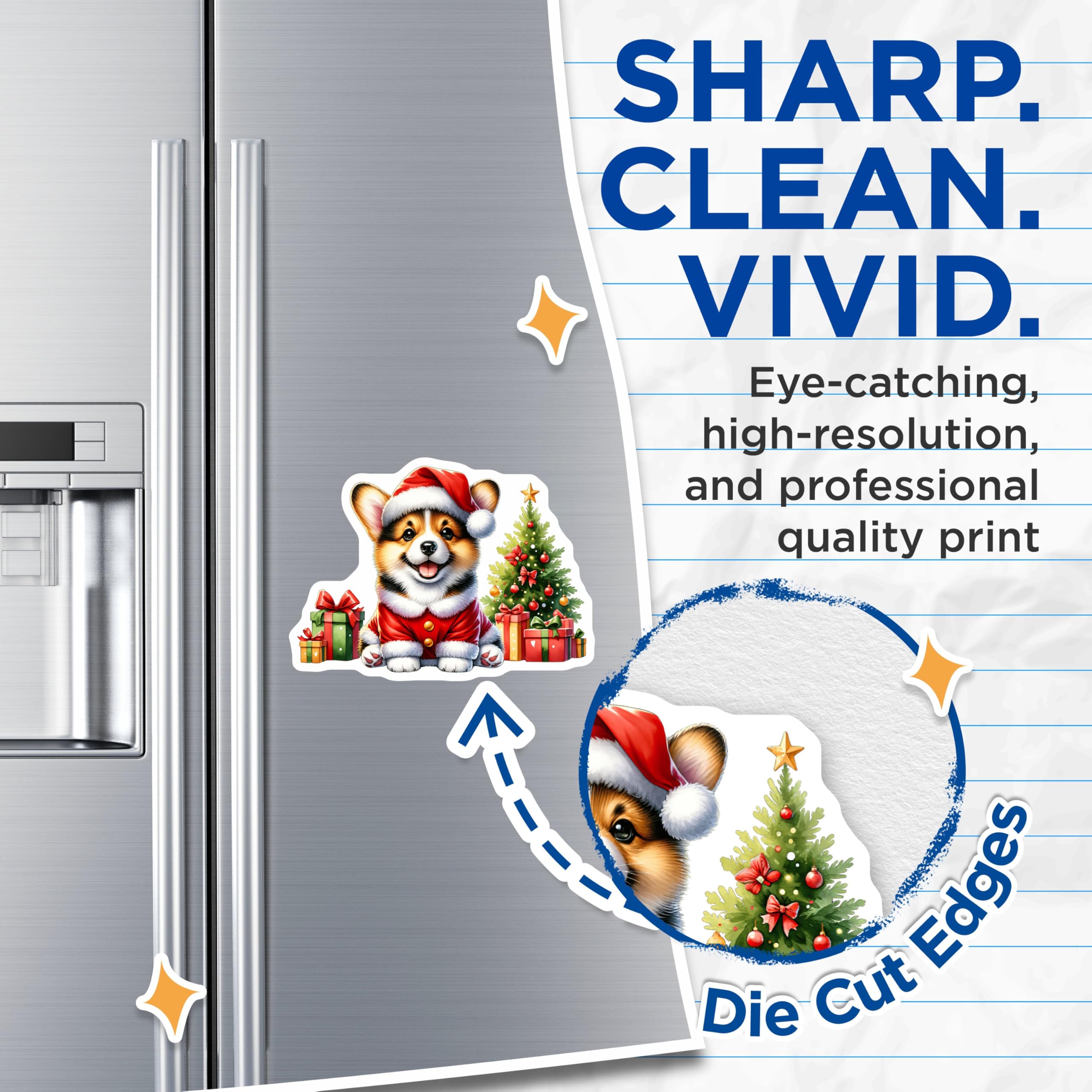 (2 Pack) Christmas Corgi Puppy Magnets - Santa Hat Holiday Decoration - Refrigerator Cute Dog Lover Collectible - 5 Inches On Longest Side - Thick Durable Magnet - Made in USA - MAG24649