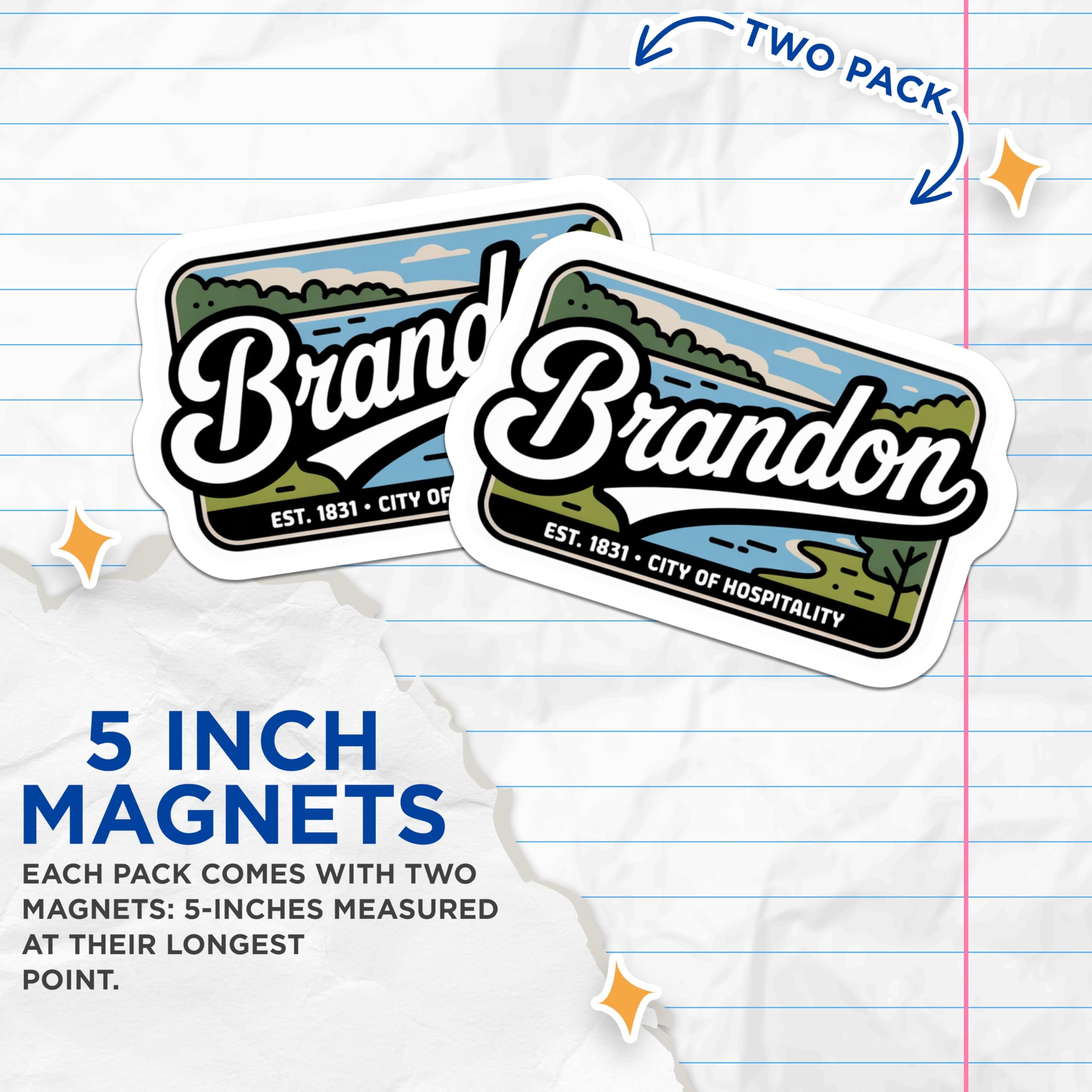 (2 Pack) Brandon Florida Magnets - City of Hospitality Landmark Decor - Est 1831 Community Souvenir - 5 Inches On Longest Side - Thick Durable Magnet - Made in USA - MAG19328