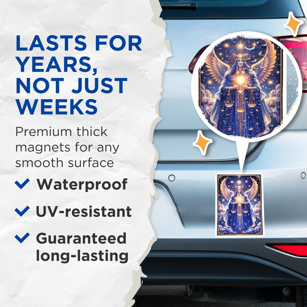 (2 Pack) Libra Zodiac Sign Magnets - Angel Astrology Theme - Balance Scale Celestial Decor - 5" On Longest Side - Premium Magnet - for Cars, Refrigerators, Toolboxes, Lockers - Made in USA - MAG14524