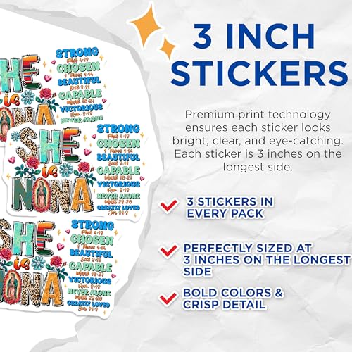 (3 Pack) Nona Decals - Inspirational Bible Verse - Strong Chosen Beautiful Decals - 3 Inches On Longest Side - Easy Peel & Apply - Made in USA - 3MCS7230